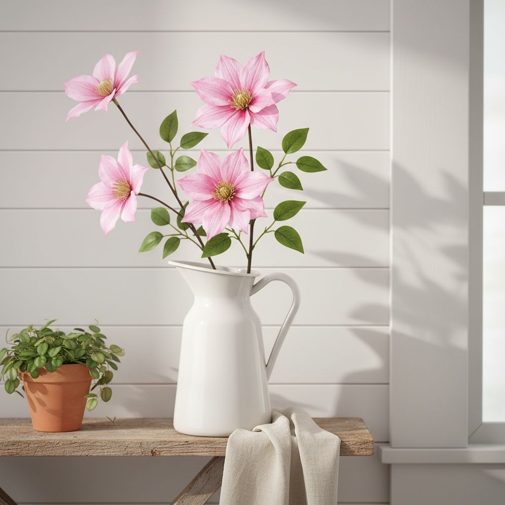 Light Pink Clematis Stem Faux Flower Spray 28 Inch Artificial Floral Stem Cottag