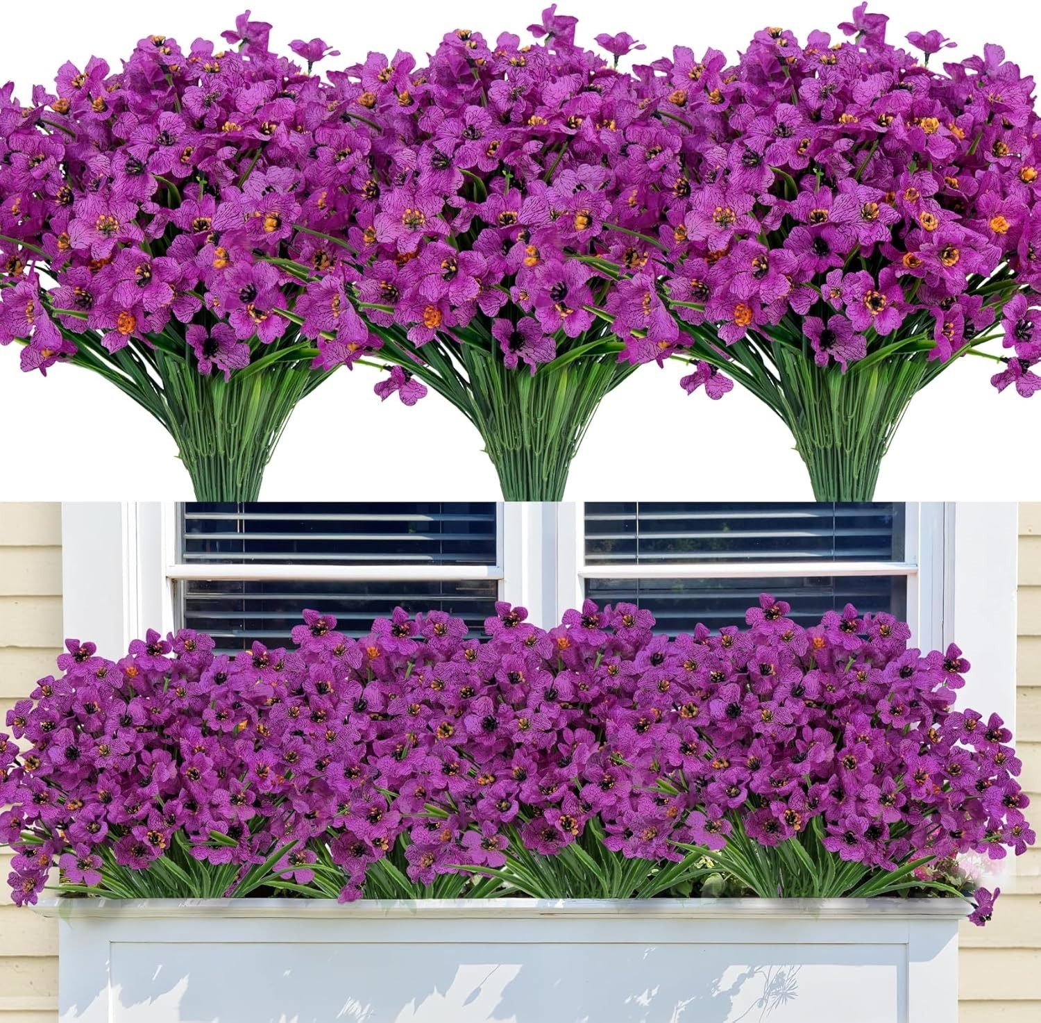 24 Bundles Artificial Flowers for Outdoors Decoration, UV Resistant Purple Si…