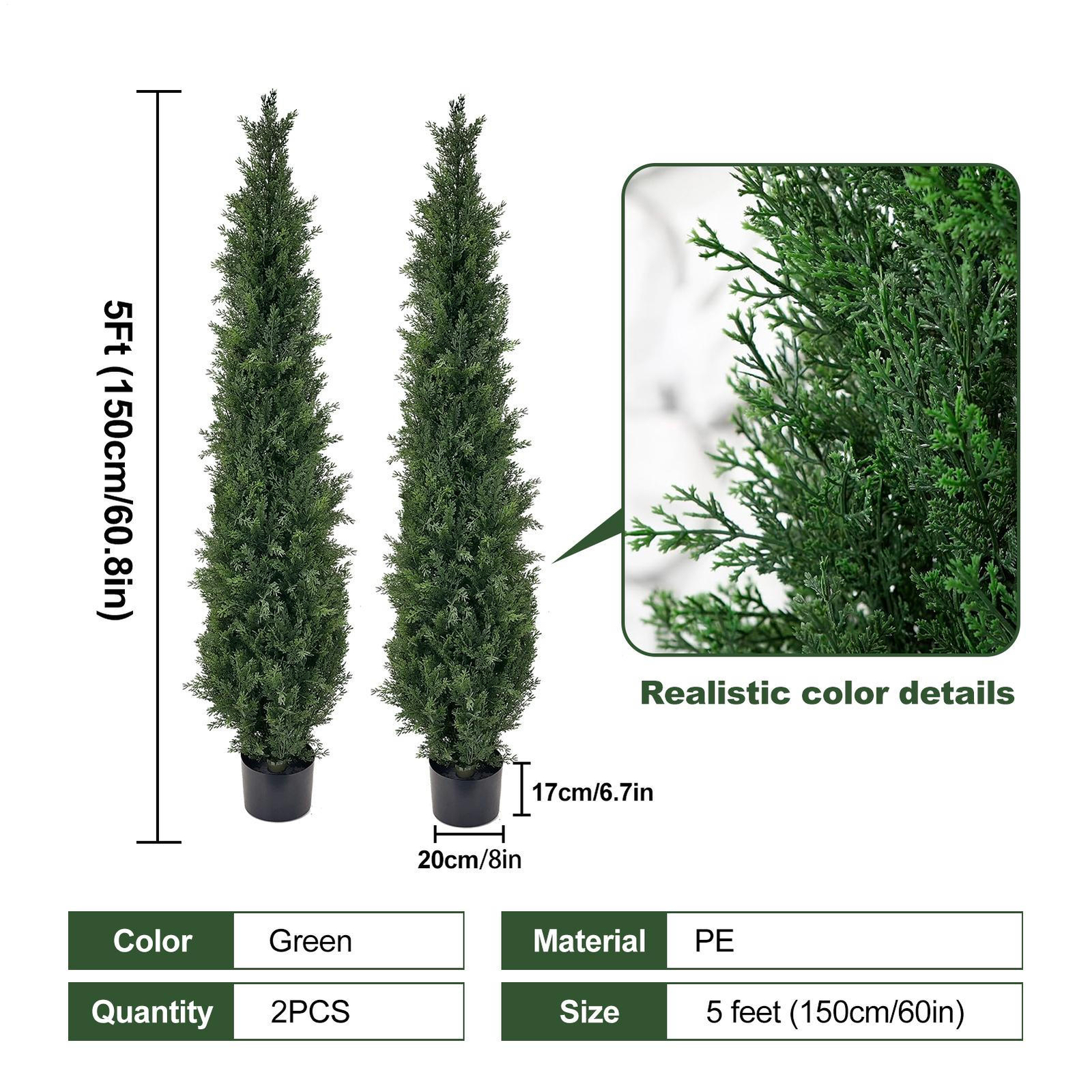 2Pcs 3/5’ Topiary Cedar Pine Artificial Tree Home Decor UV Indoor/Outdoor