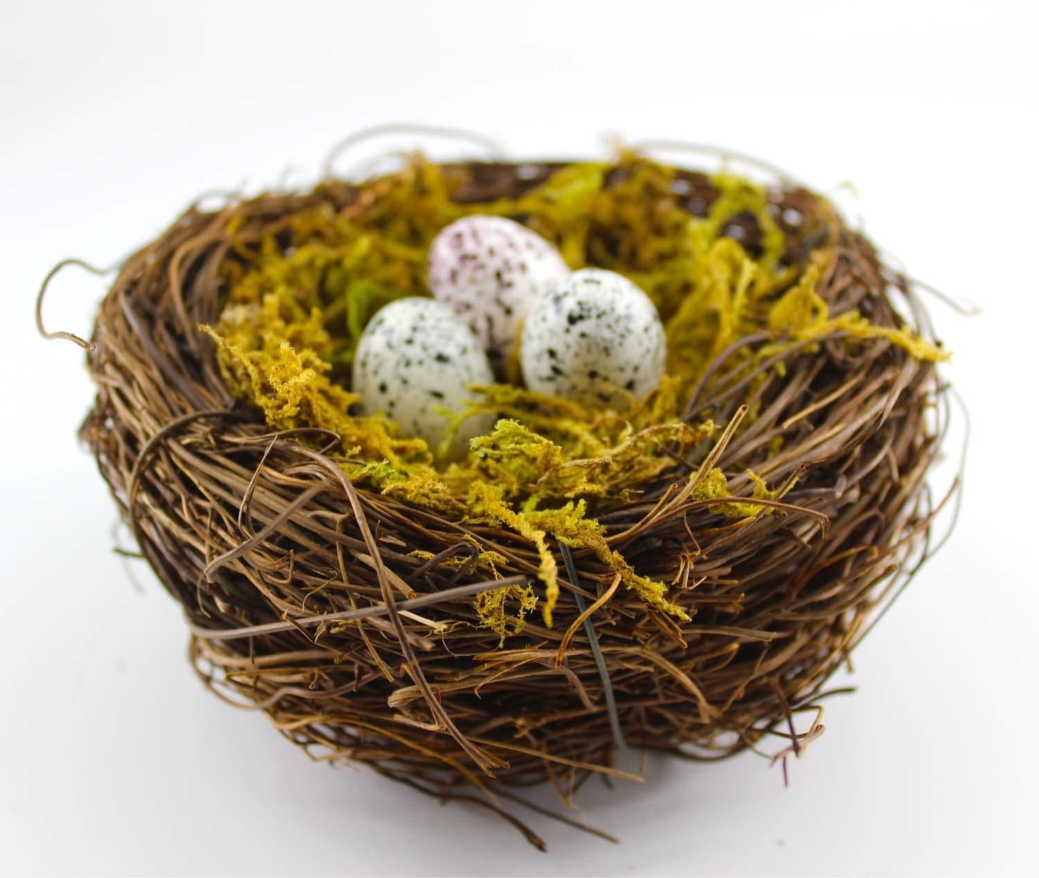 Handmade Artificial Birds Nest Set – 4PCS Rattan Nests with 12 Eggs & Moss for E