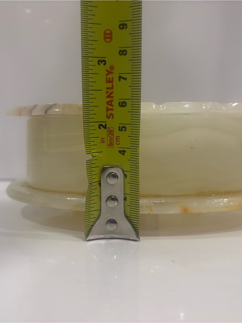 Vintage Banded Onyx Stone Hinged Trinket Jewelry Box Scalloped Lid