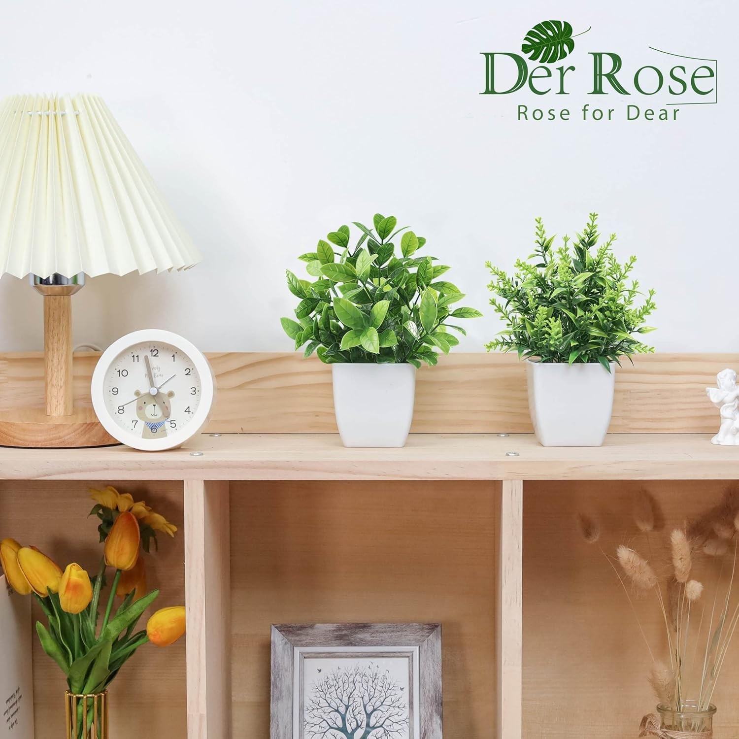 Der Rose 2 Pack Small Faux Plants Indoor Desk Bathroom Shelf Decor