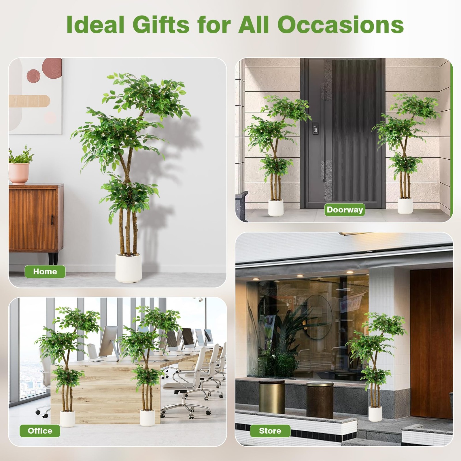 SIYEGIFT Artificial Ficus Tree 5FT White Planter with Moss and Pebbles