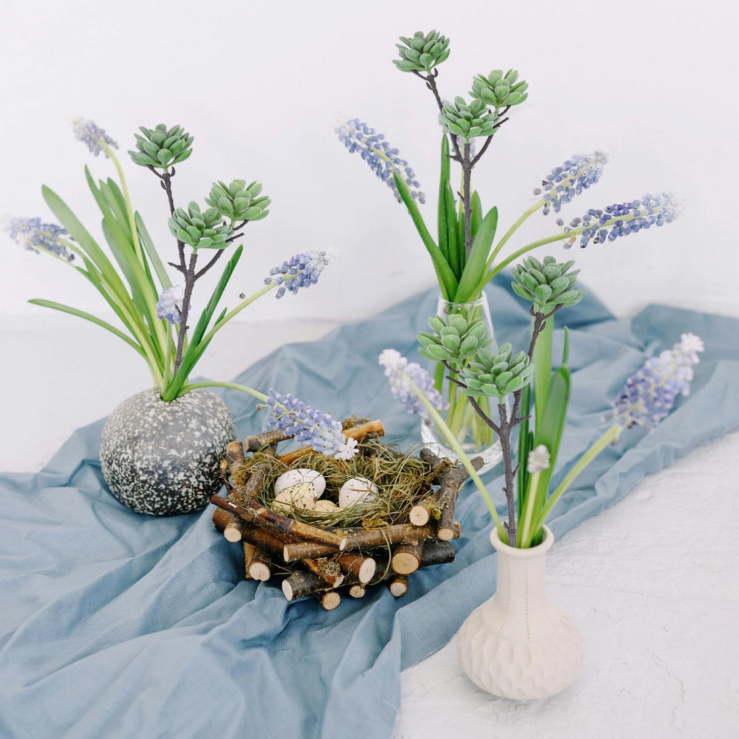 3 PCS Artificial Succulents Branch Fake Plants Unpotted 3-Heads Flocked Decor