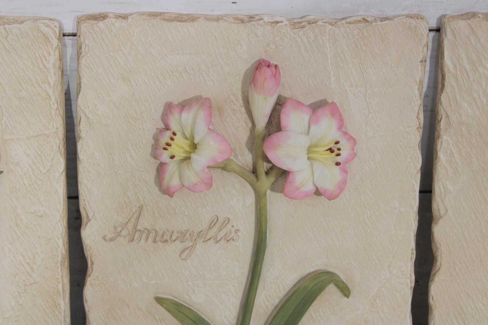 Set of 3 Vintage Floral Wall Plaques – Orchid, Amaryllis, Iris