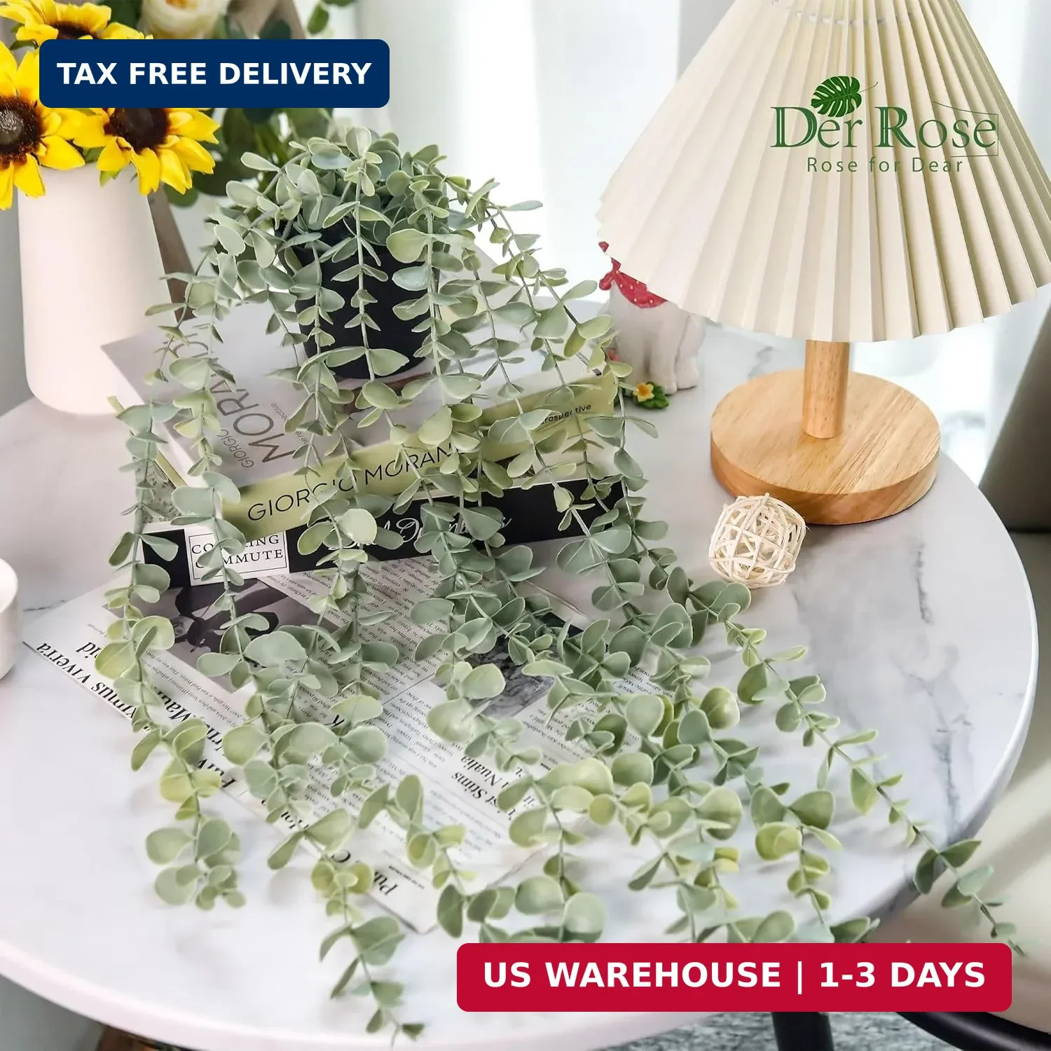 Der Rose 1Pcs Fake Plants Hanging Artificial Potted Faux Eucalyptus Plants for M
