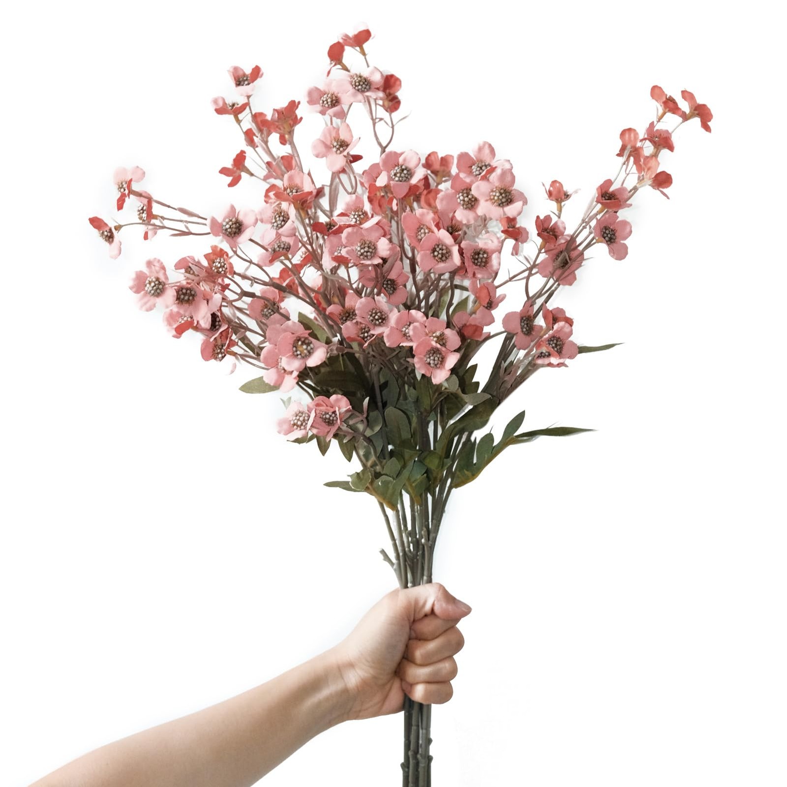 6 PCS Deep Pink Artificial Wildflowers Bouquet 22.4 In Fake Vase