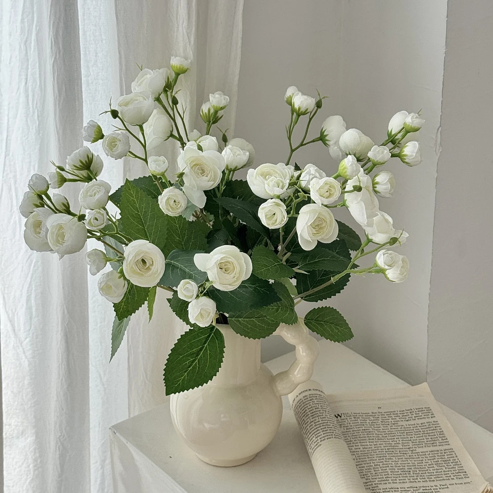 18 Inch 12 Head Artificial Camellia Bud Bouquet Faux Silk Flowers for Home Livin
