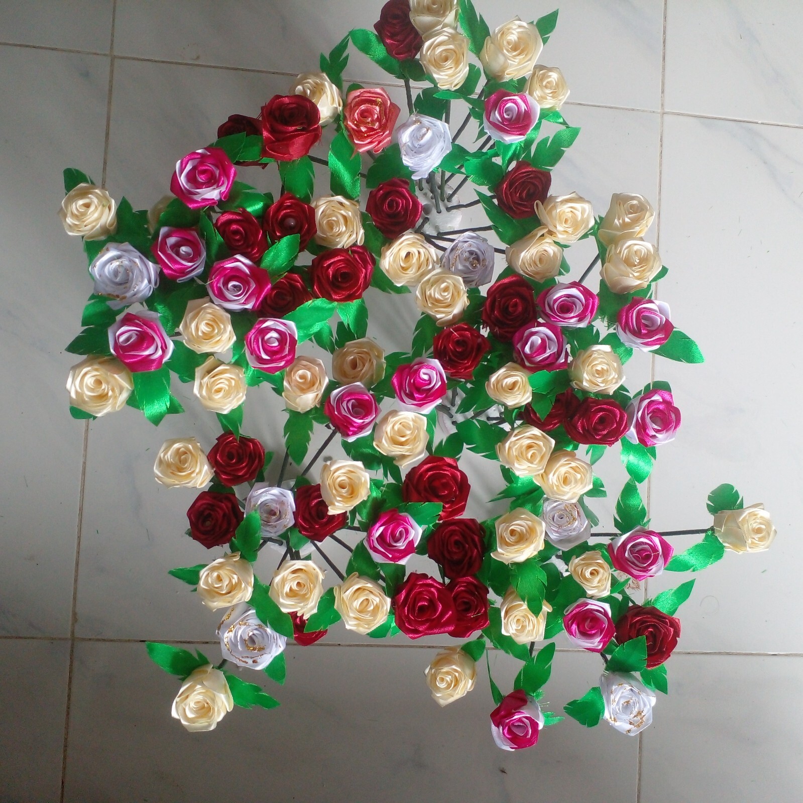 RIBBON ROSE FLOWERS Satin Lot Multicolour DIY Craft Handmade Artificial 5pcs Sti