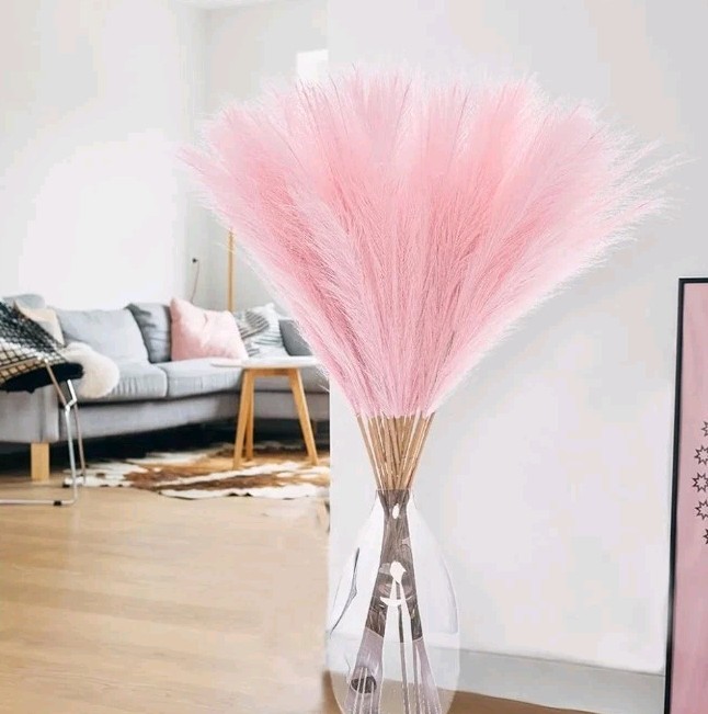 8 PCS Faux Pampas Grass Decor 38″/3.1FT Tall Fake Pompas Floral Large Pink