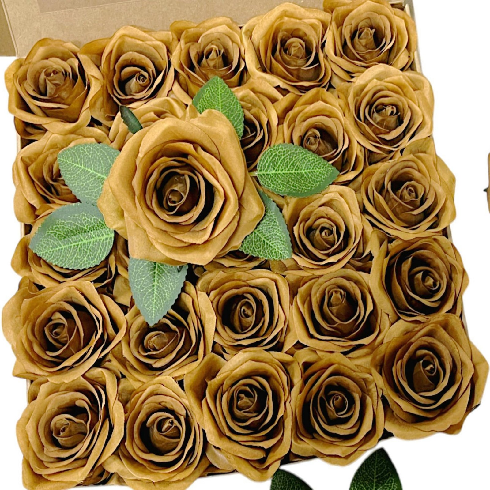 25PCS Artificial Flowers Silk Rose, Gold Sparrow Real Touch Fake Rose with St…