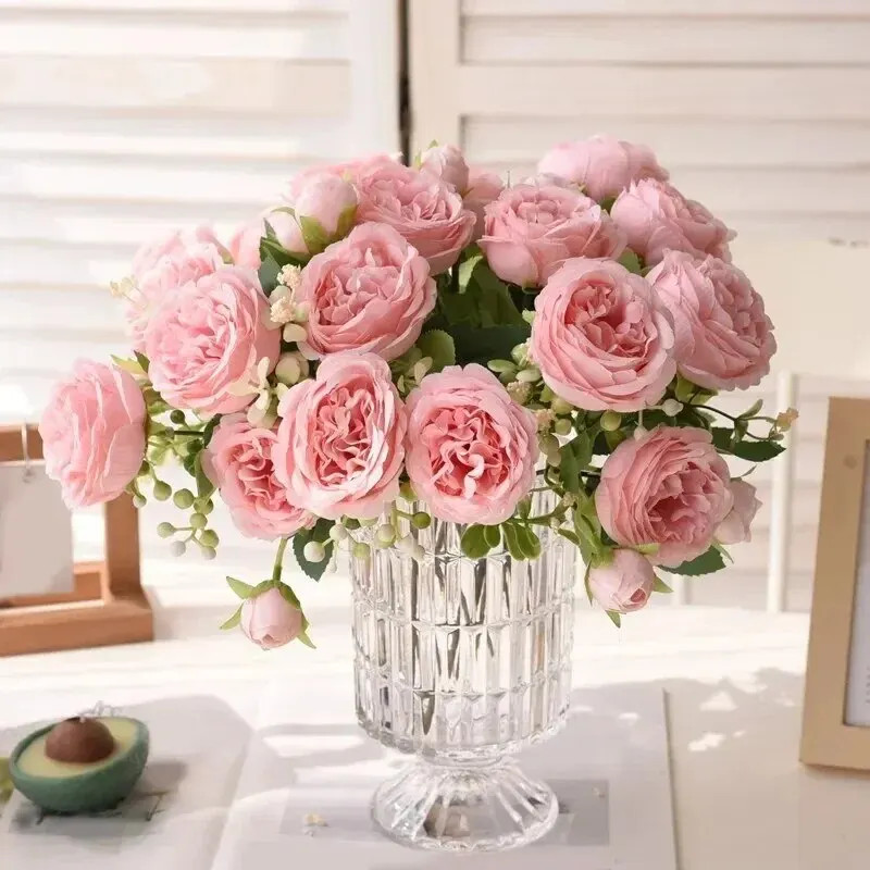 30cm 5 Heads 4 Buds Rose Peony Bouquet Wedding Home Decor Artificial Flowers HOT