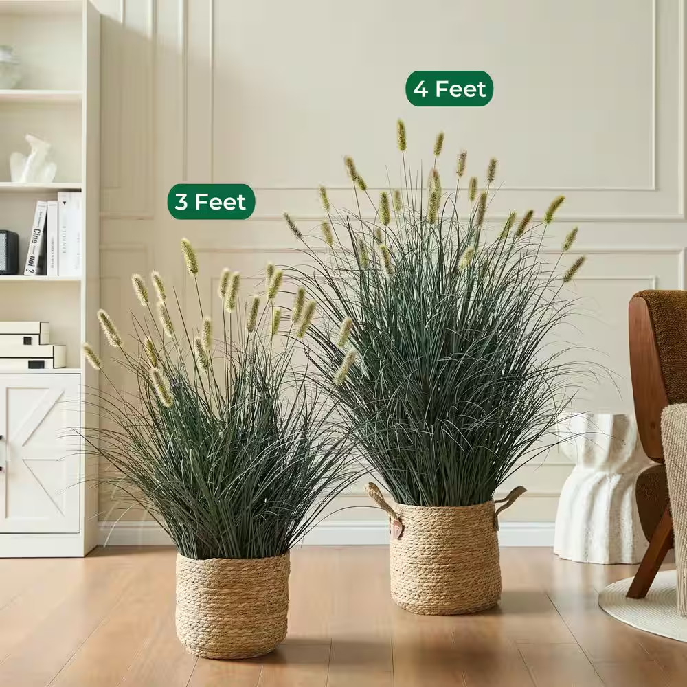 Onion Grass 4 In. Green Artificial Plant Reed Grass Indoor Outdoor Decor Faux Po