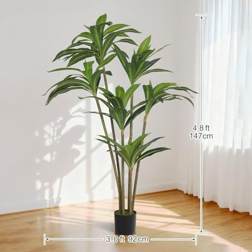 5FT Artificial Tree Dracaena Plant in Decorative Pot-Realistic Fake Plant 5ft