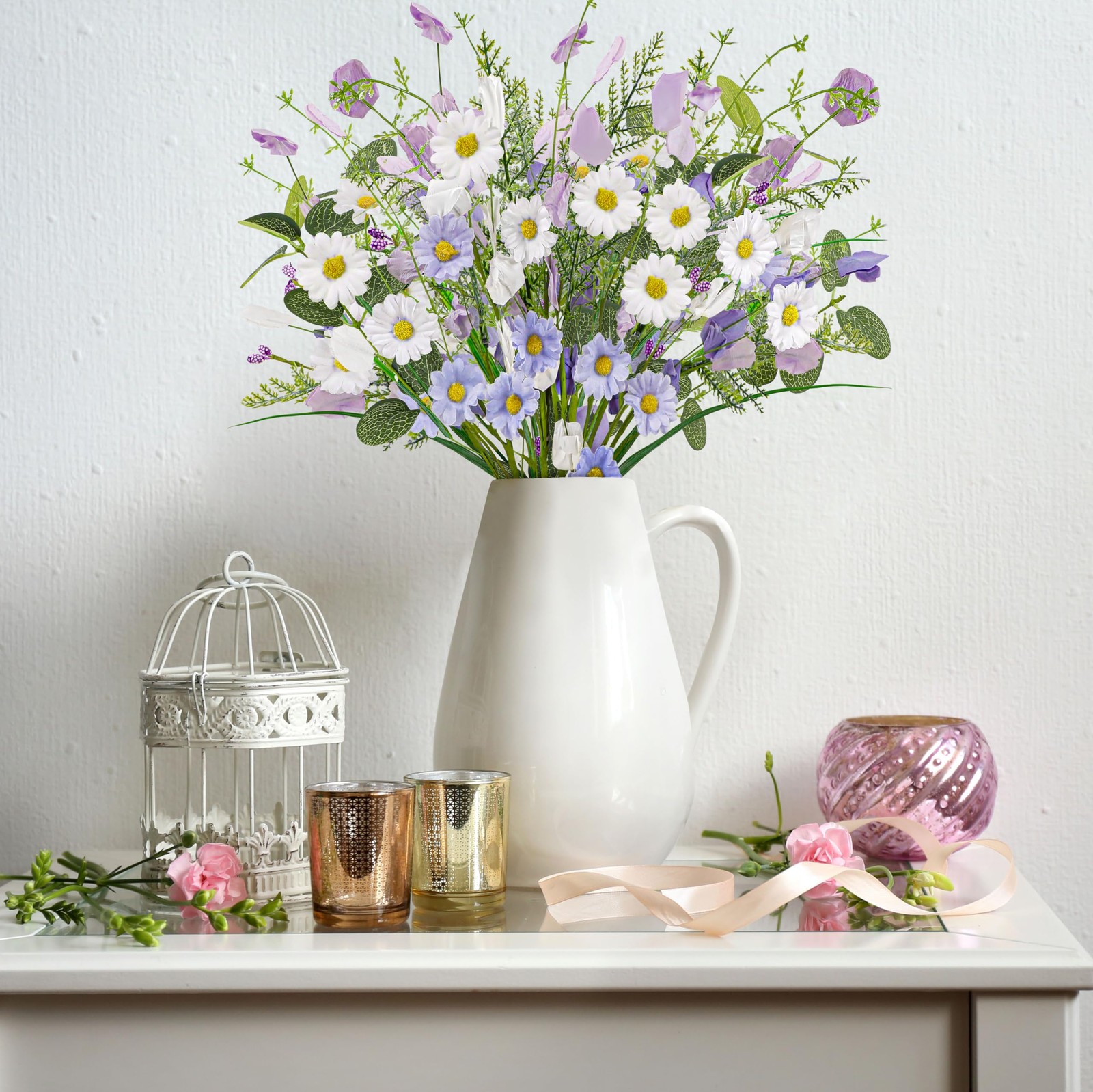 8 Bundles Spring Artificial Fake Flowers Decor – Faux Silk Wildflower Bouquet…