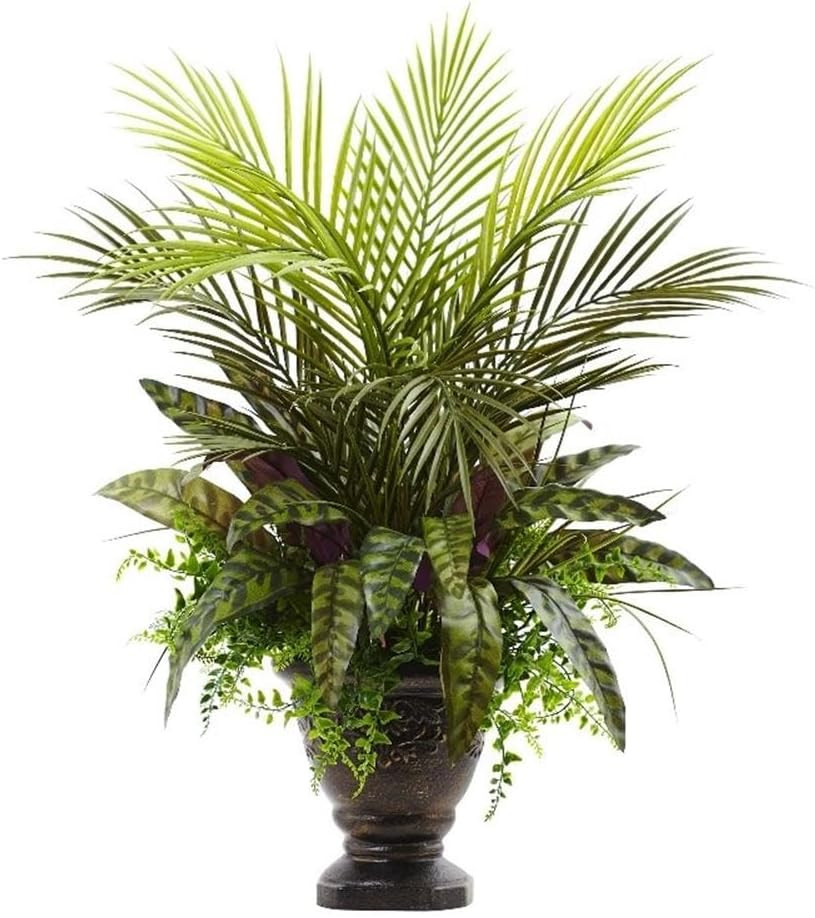 27In. Mixed Areca Palm, Fern & Peacock with Planter