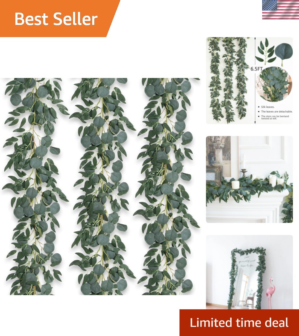 3Pcs Fake Eucalyptus Vines, 6.5FT Silk Ivy Garland, Odorless Lush Green Leave…