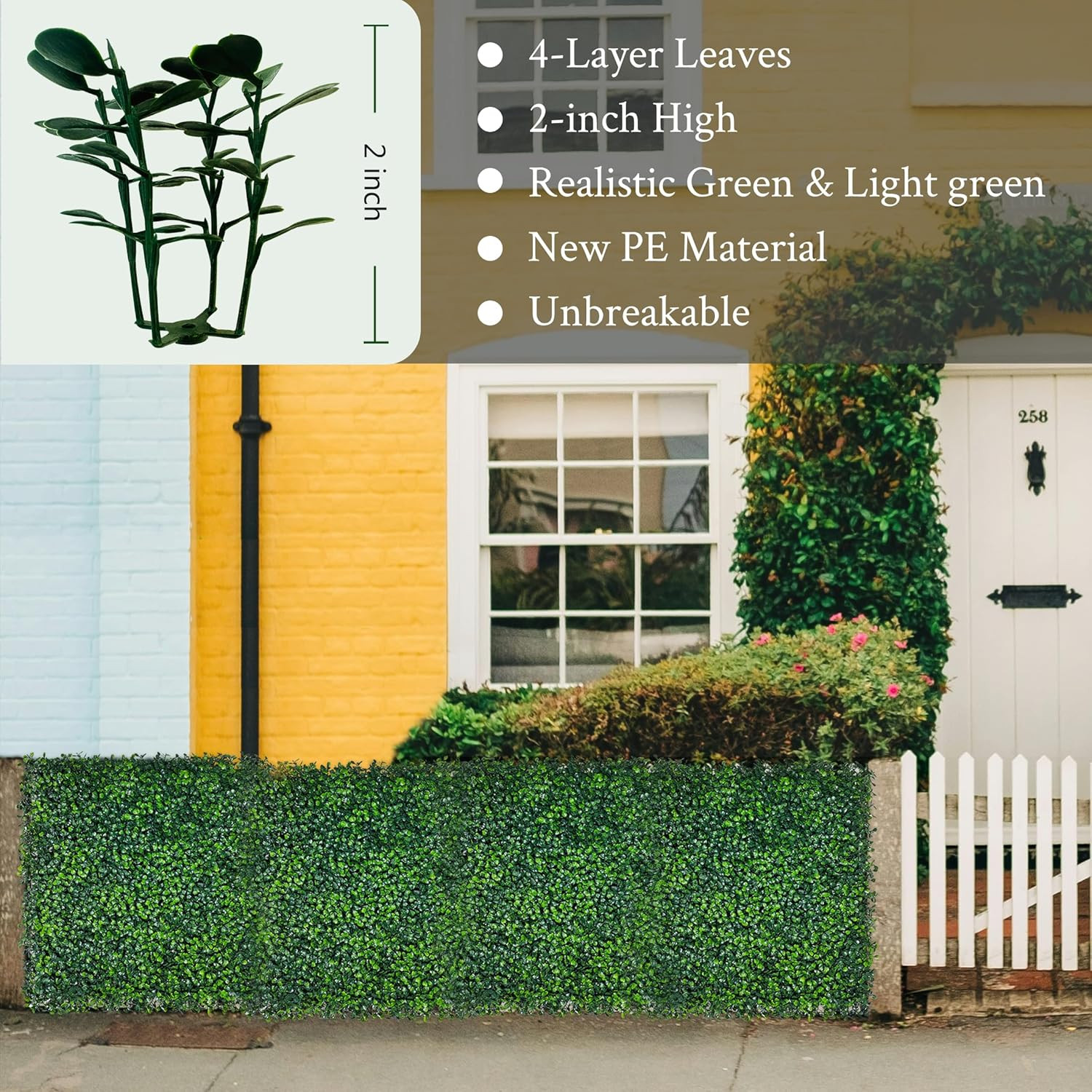 Artificial Grass Wall Panel,10″X 10″(12P) 4-Layer Leaf Uv-Anti Greenery Faux Box