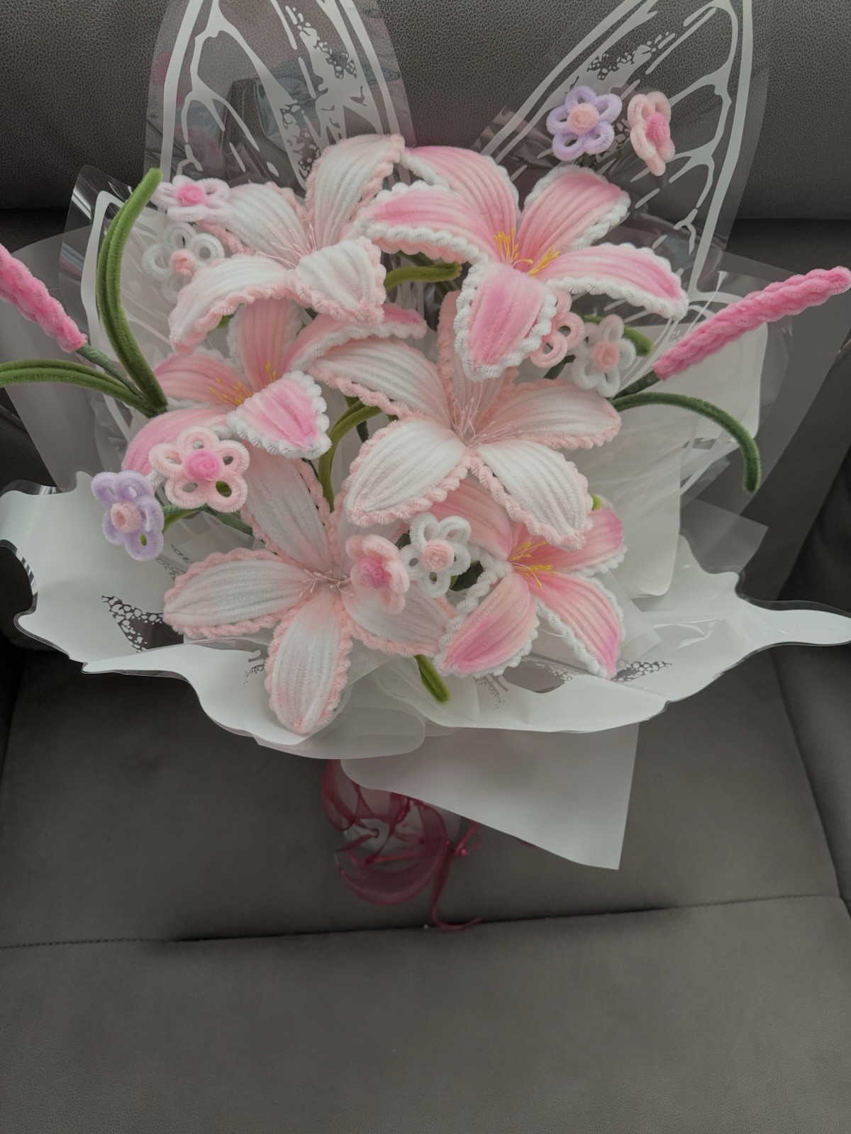 Handmade Lily Butterfly Bouquet | Pipe Cleaner Flowers | Artificial Floral Gift