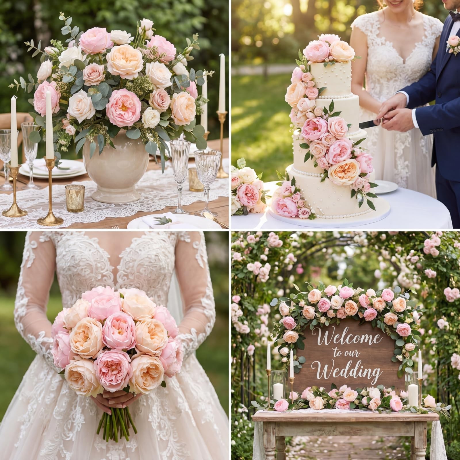 6 PCS Artificial Realistic Touch Peony Fake Flowers Soft Pink White Bouquet
