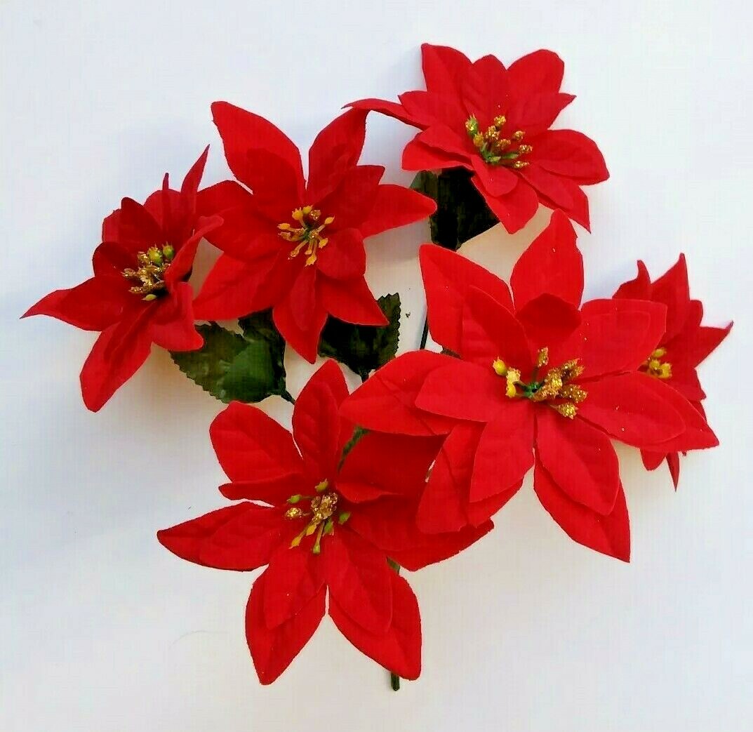 (Pack of 12) 6-3.5″ Red Poinsettias 12″ Bush Silk Flower Christmas Home Decor US