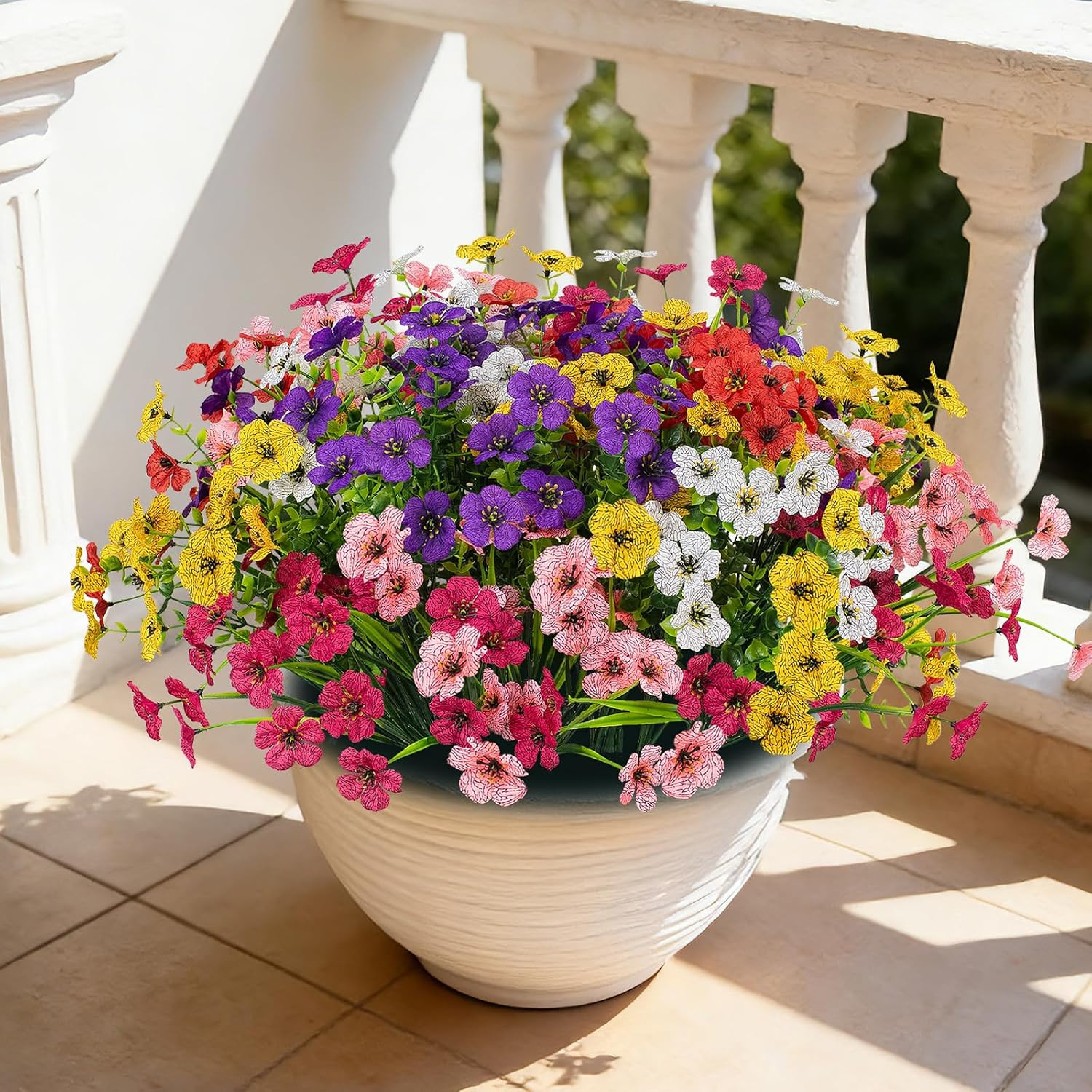 24 Bundles Lifelike Outdoor Artificial Flowers, UV Protected No Fade Fake Silk P