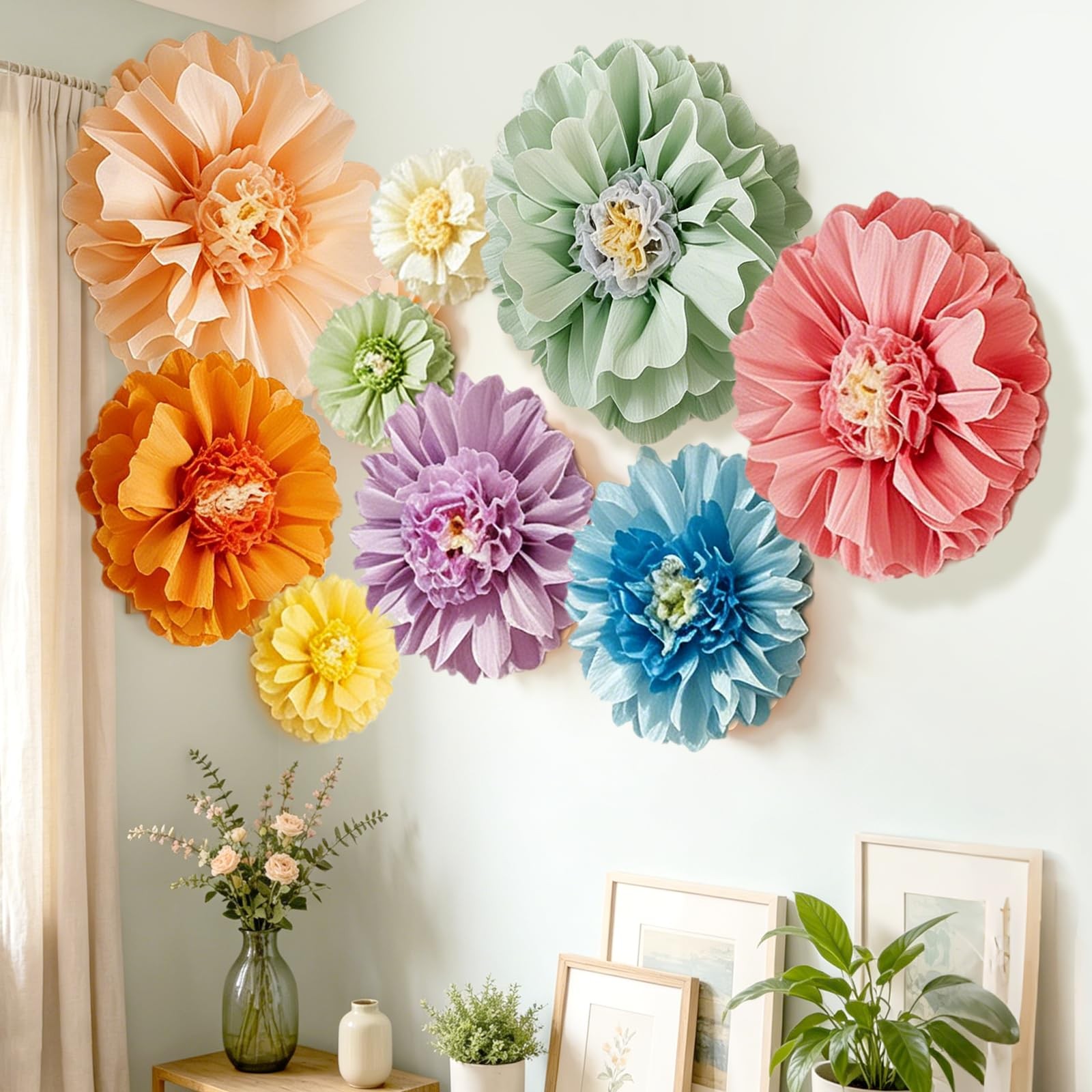 Giant Paper Flowers Set 9 PCS 31.5/24/14 Inch Colorful Wall Party Decor Prop