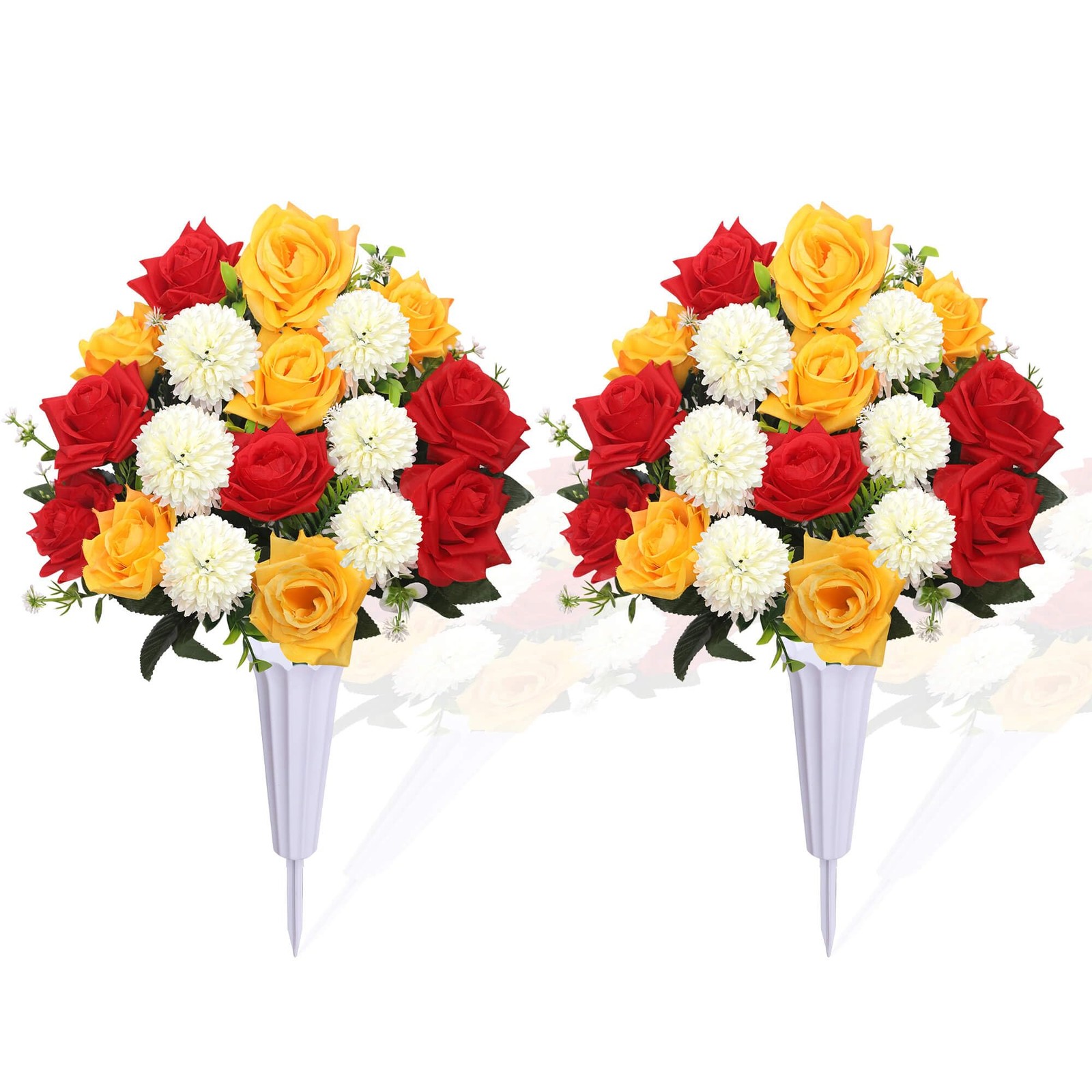 Set of 2 Artificial Bouquet Grave Memorial Flowers with Vase, Realistic Vibra…