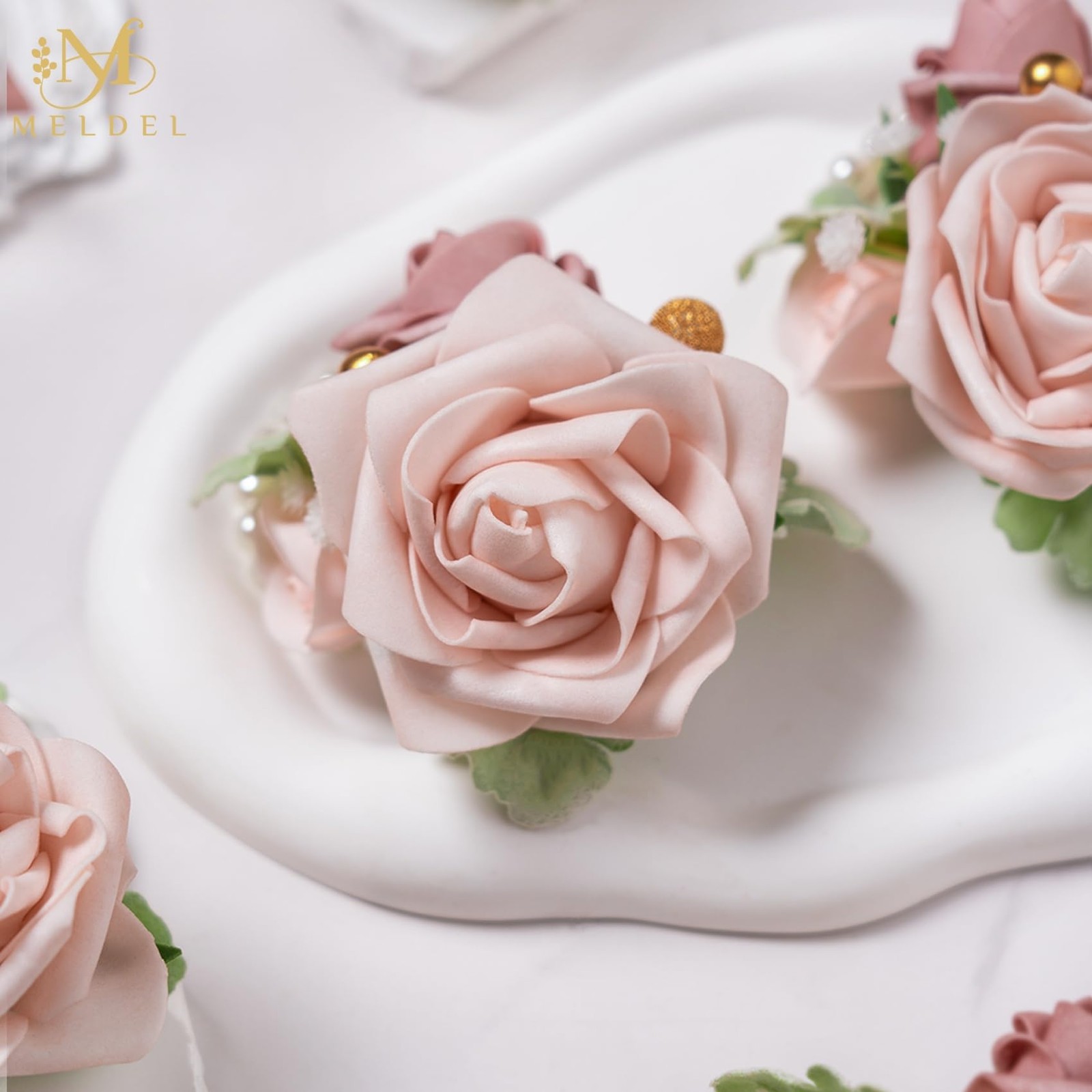 6 Pcs Dusty Pink Wrist Corsage, Wedding, Prom Hand Flower, Bride, Bridesmaids