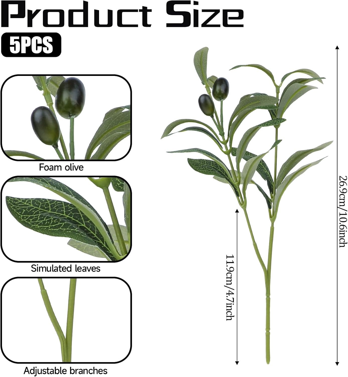 11 Inch Olive Branches for Vases, 5 PCS Artificial Plants Olive Tree Branches Fa