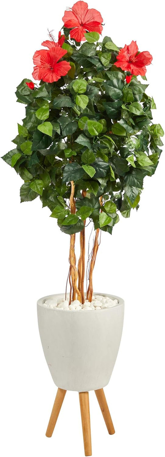 58″ Hibiscus Artificial Tree in Stylish White Planter with Stand