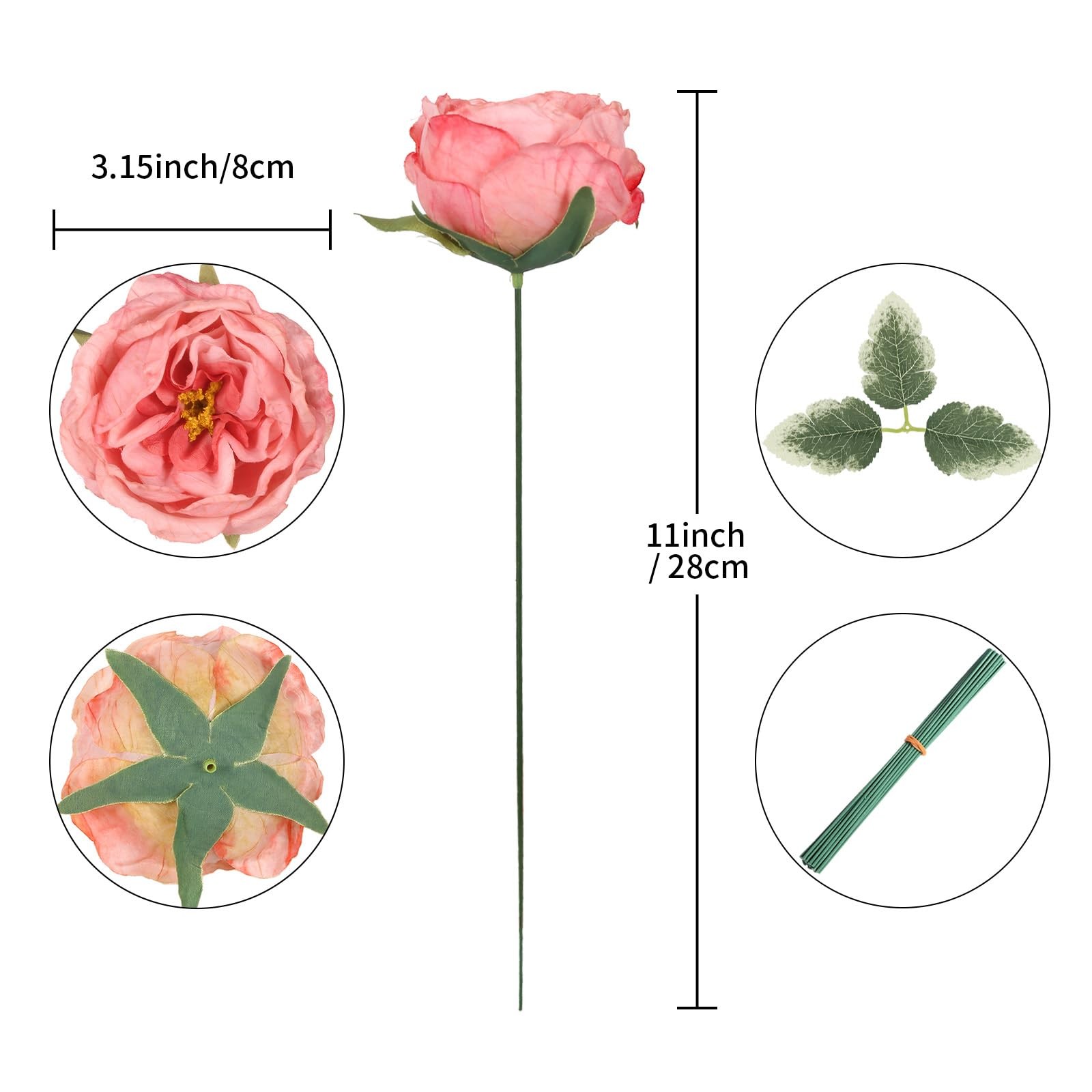 16Pcs Artificial Austin Rose Peonies Flowers with Stems Look Real Pink Fake P…