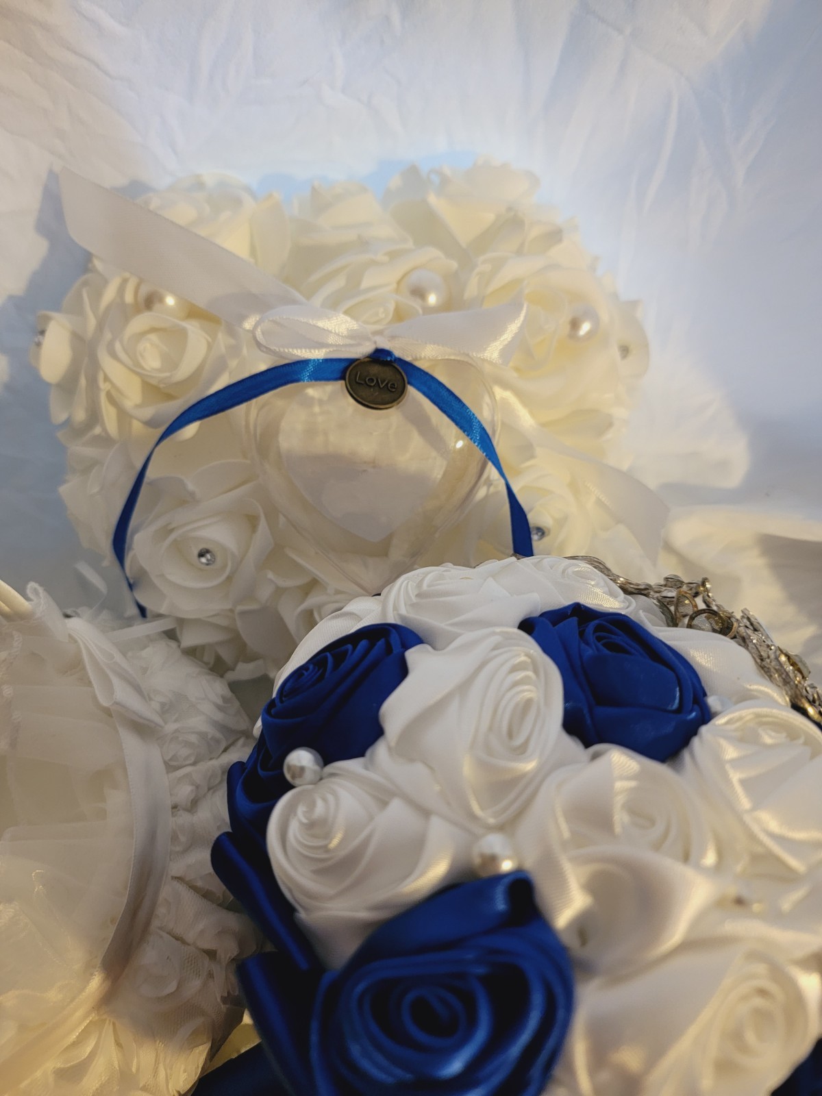 SET Bridal Wedding Bouquet Rhinestone Throw Toss Crystal Satin PLUS Flower Girl
