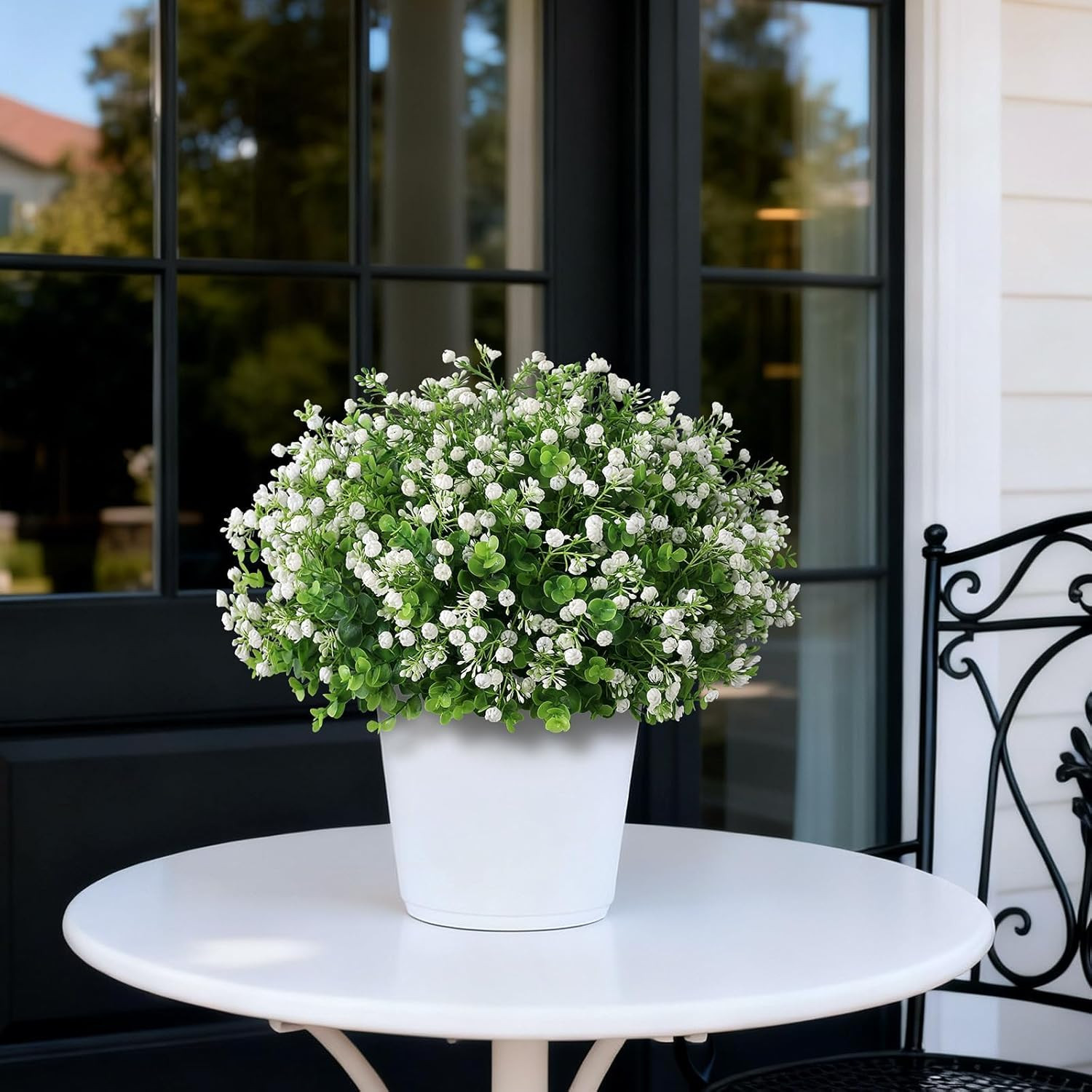 Eucalyptus & Baby’s Breath Topiary Ball Trees – 2 Potted Faux Plants Set