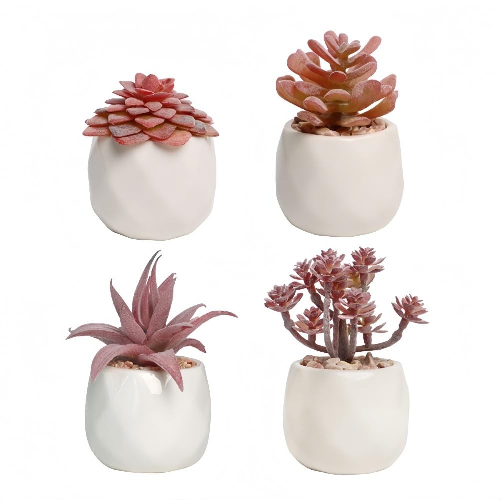 4 Pack Mini Succulents Plants Artificial Fake Succulents Pots Faux Succulents…
