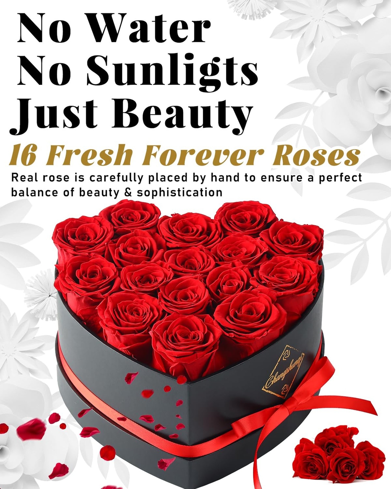 Changshunqi 16 Flowers Forever Preserved Roses in a Heart Box, Forever Flower…