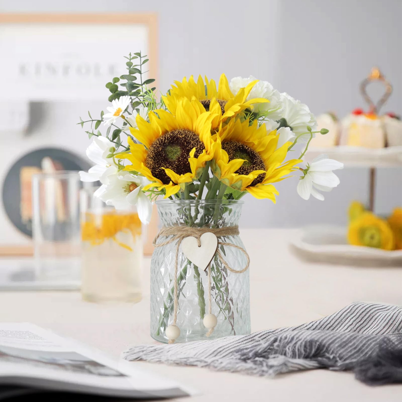 Artificial Sunflower Bouquets in Vase with a Flower Arrangement Holder – Cent…