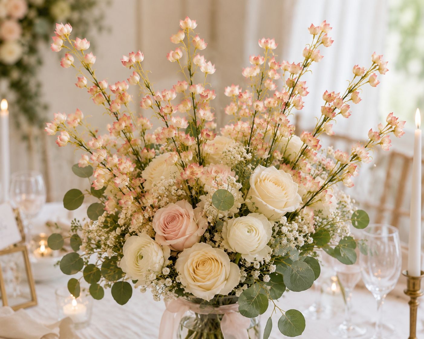 Artificial Dogwood Style Flower Stems Set of 2 Blush Pink White Faux Floral Bran