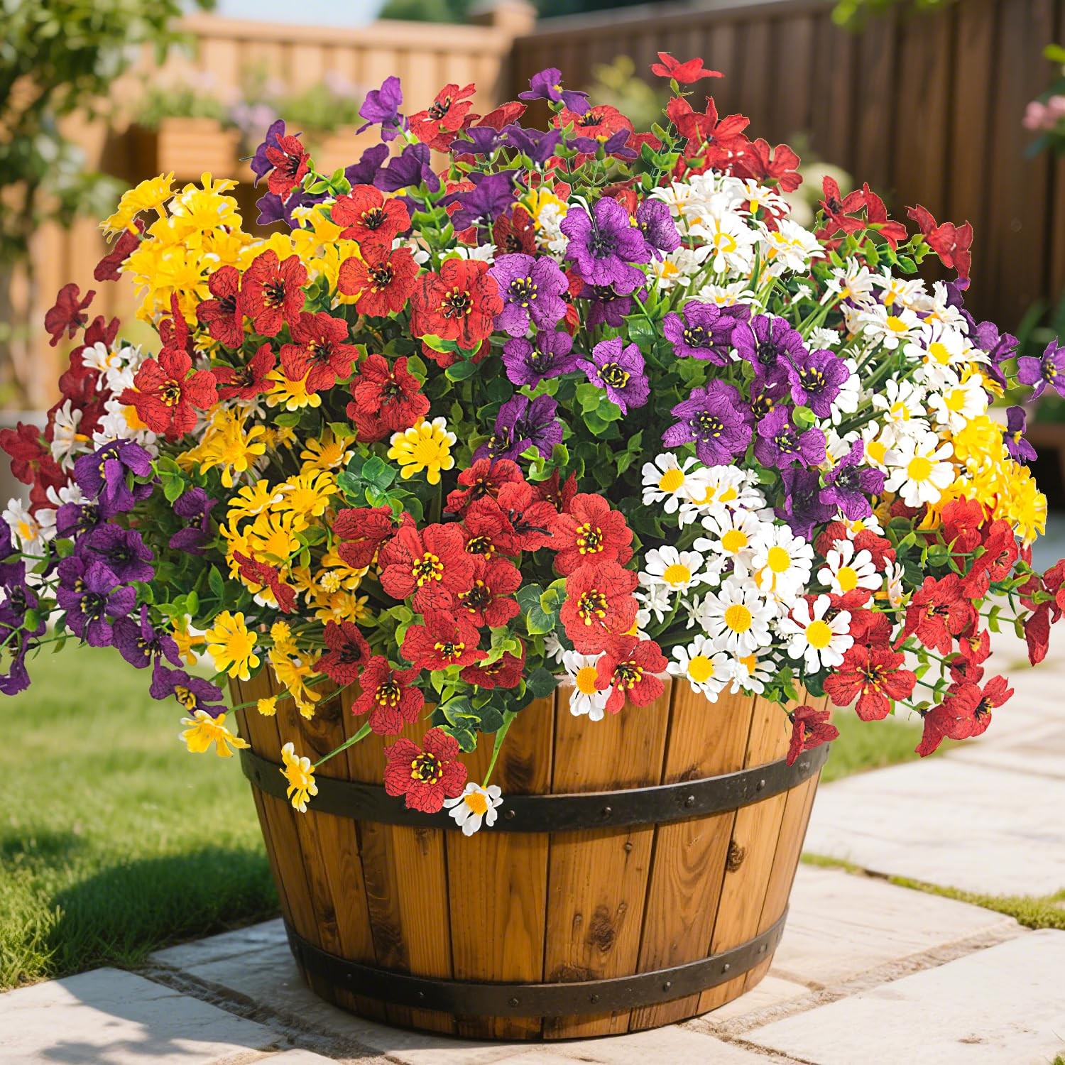 UV Resistant Realistic Faux Plastic Plants with Colorful Daisies Home Decor