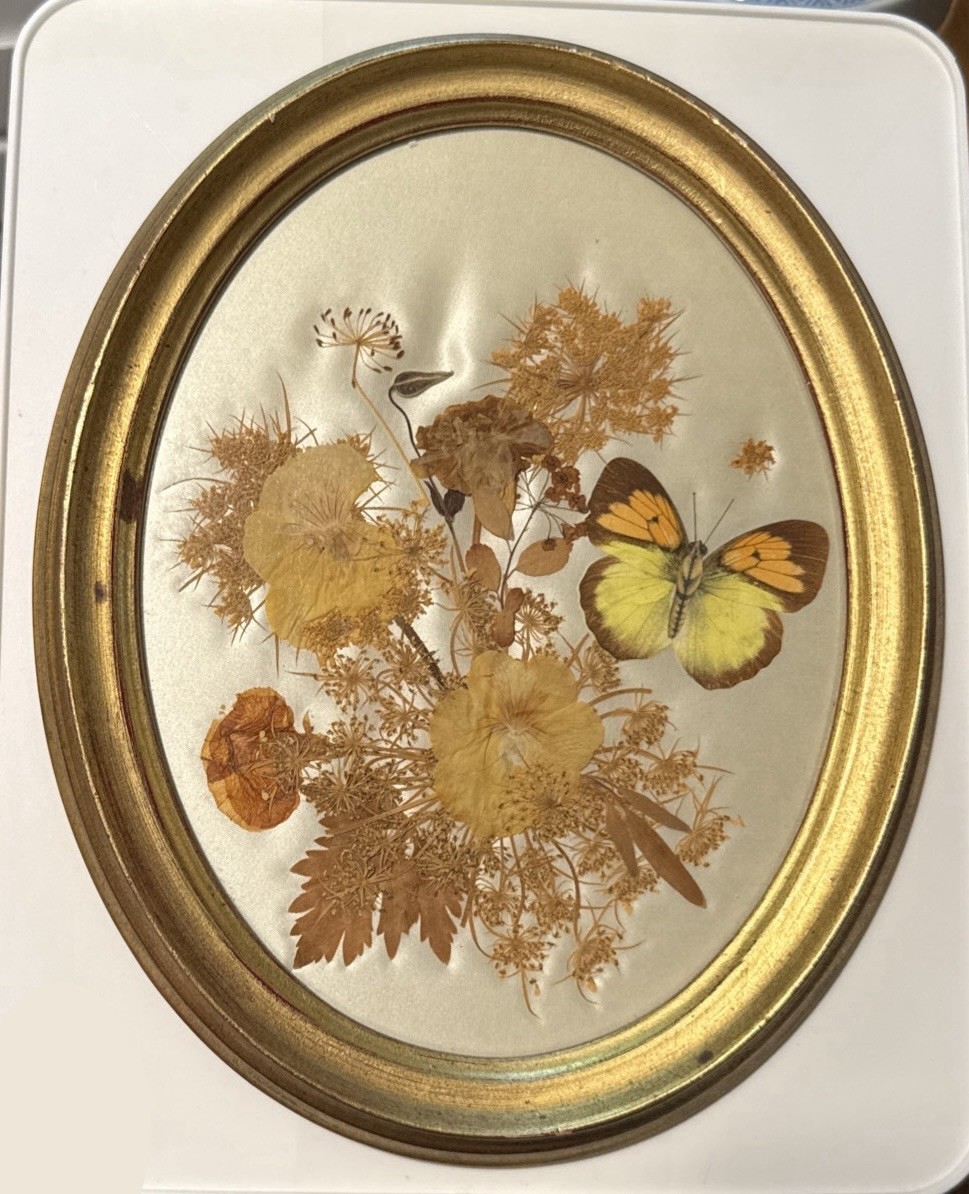 Vintage Framed Dried Pressed Flower Art Gold Frame Mini Floral Mildred Roberts