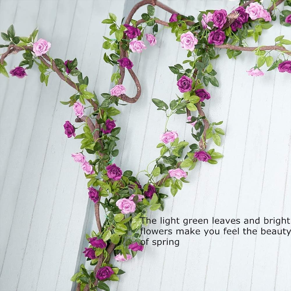 2 Pack Artificial Rose Garland Fuchsia Pink Silk Flower Vines for Wedding Hom…