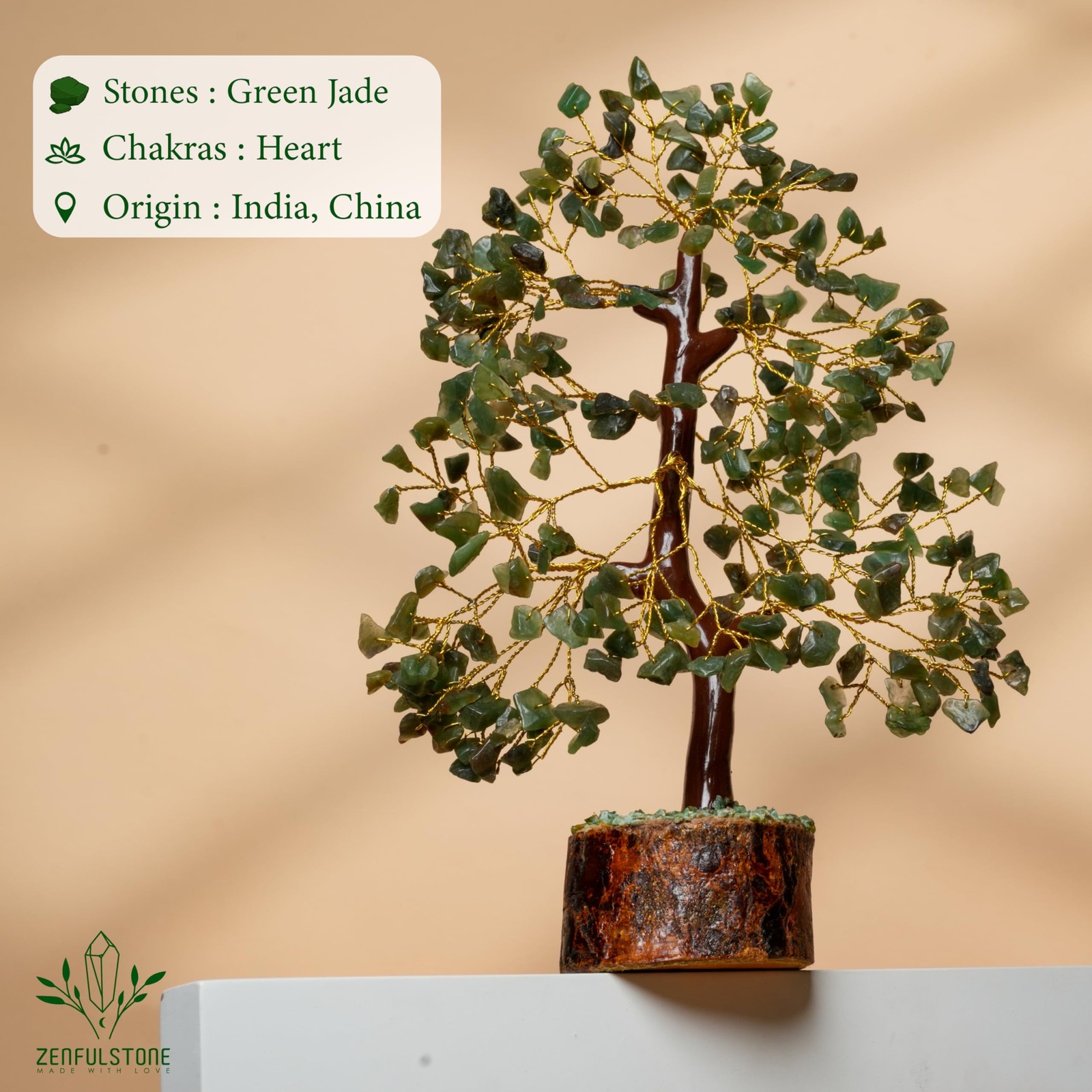 Green Jade Crystal Tree of Life for Luck & Prosperity Decor for Home and Offi…