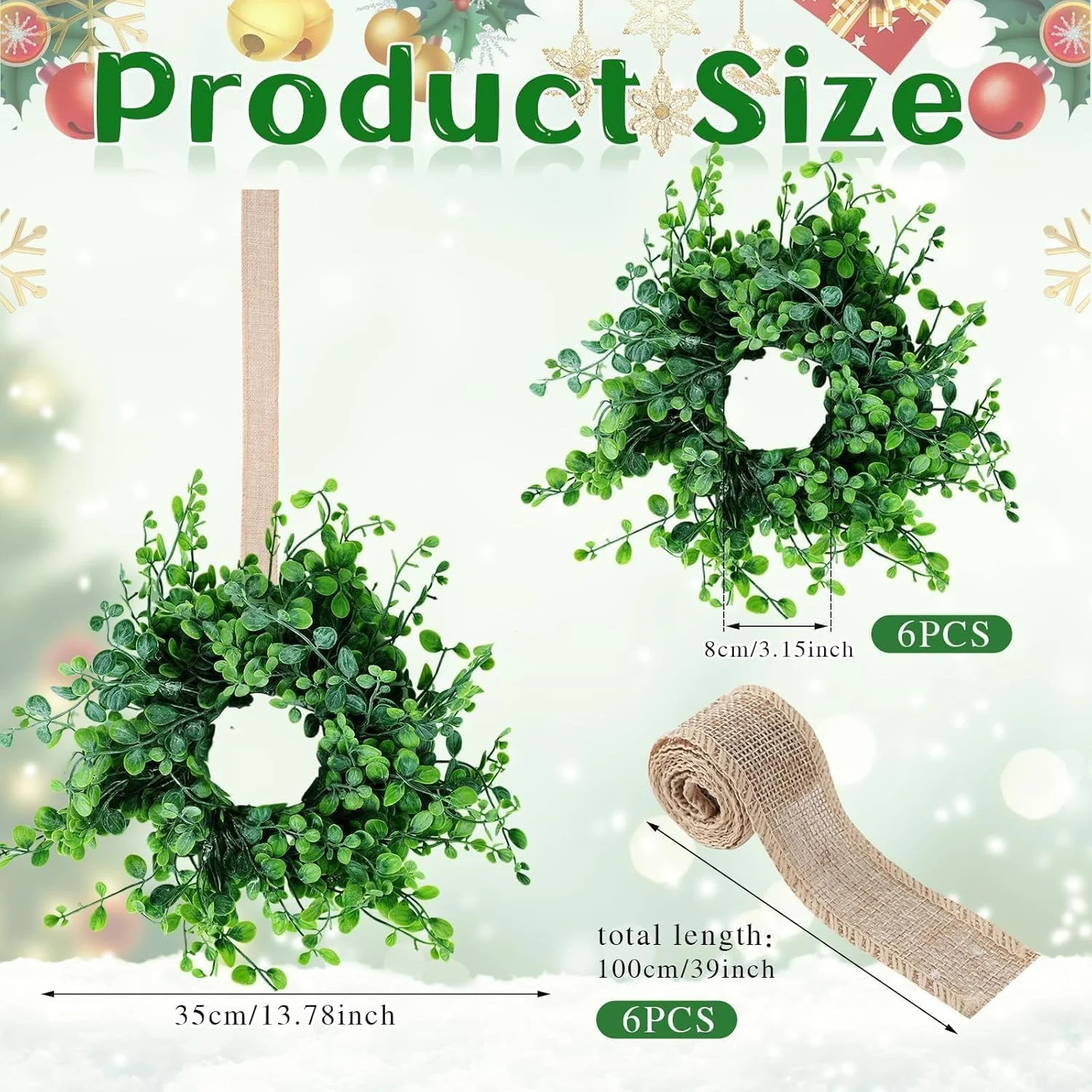 Mini Green Boxwood Candle Rings for Wedding and Home Decor (Set of 6)