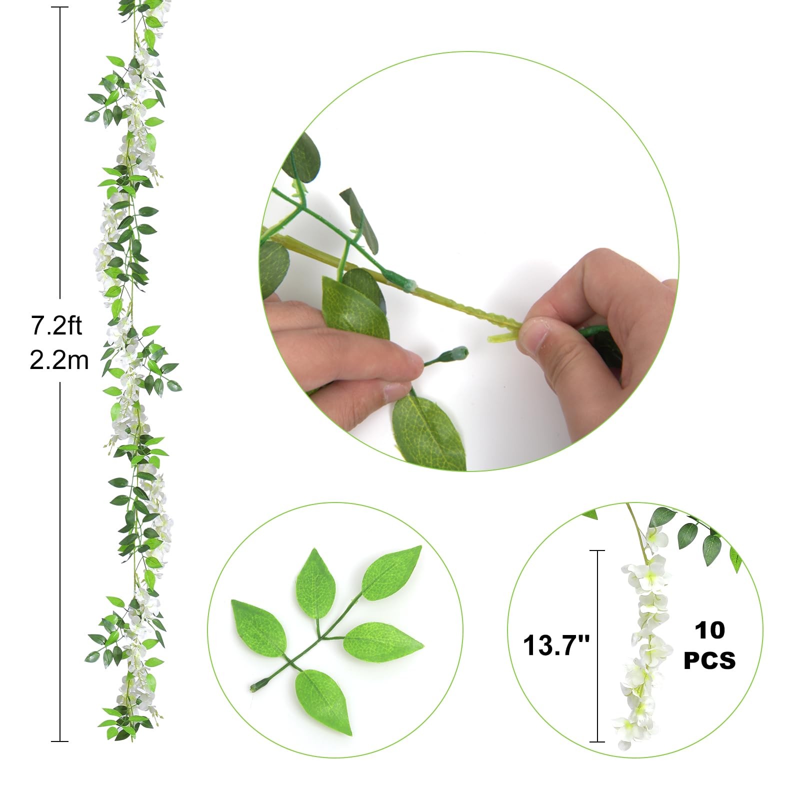 Wisteria Artificial Flowers Garland, 2Pcs Total 14.4FT White Wisteria Hanging…