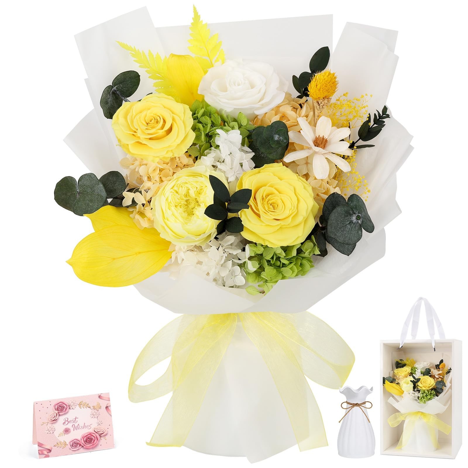 TYL&TYS Preserved Flowers Bouquet Yellow Forever Roses 3-5 Years