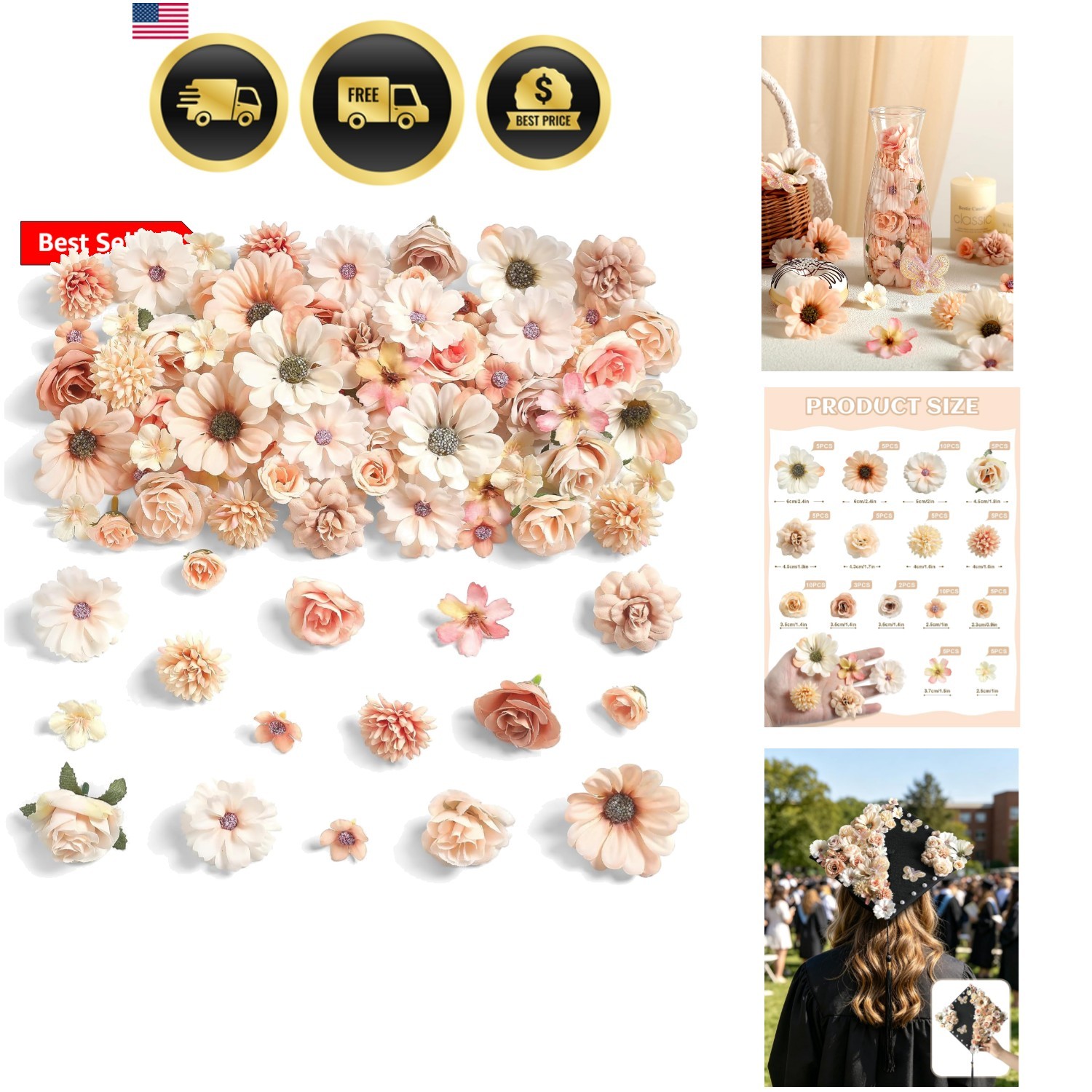 Mini Artificial Flowers for Crafts, 90 Pcs Nude Color Silk Fake Flowers Assor…