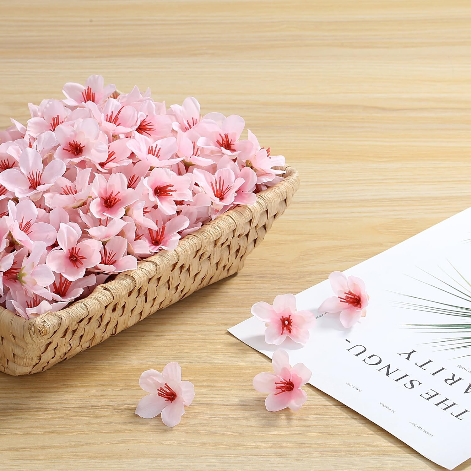 100 PCS 1.6 Inch Mini Pink Cherry Blossom Heads Artificial DIY Flower