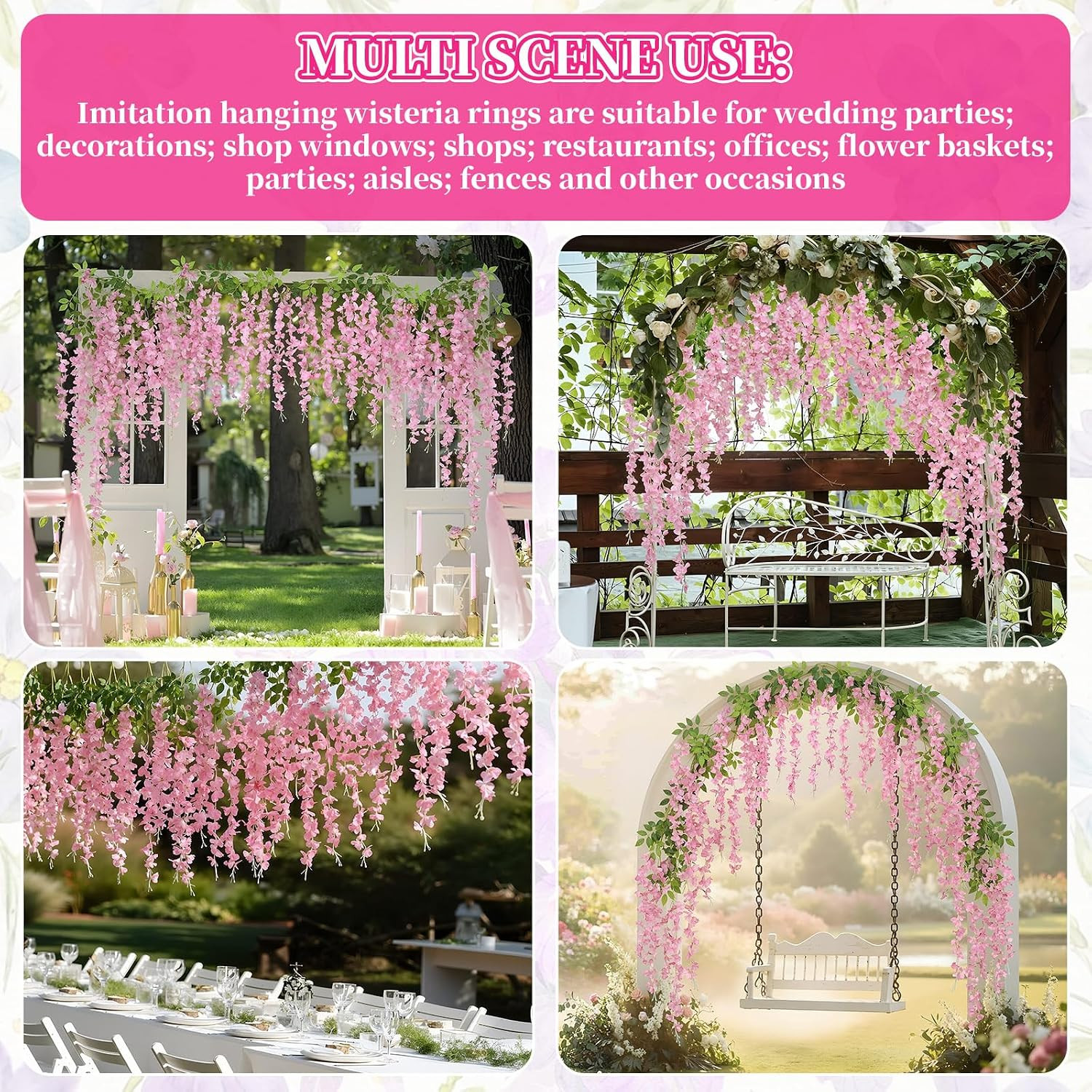 6 Pcs Wisteria Hanging Flowers Vines Fake Hanging Flowers Garland Artificial Wis
