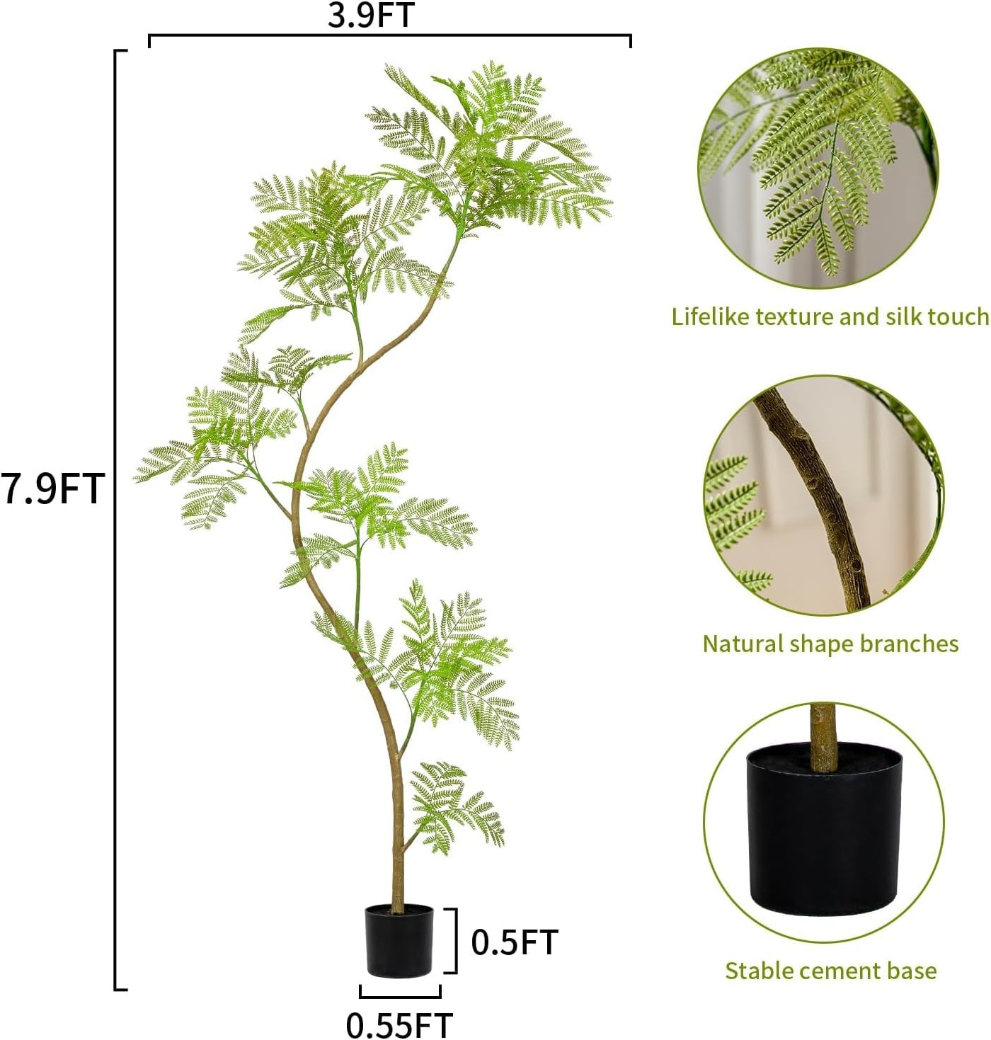 7.9FT Artificial Tree Fake Jacaranda Tree Faux Tall Tree Lifelike Green Leaves
