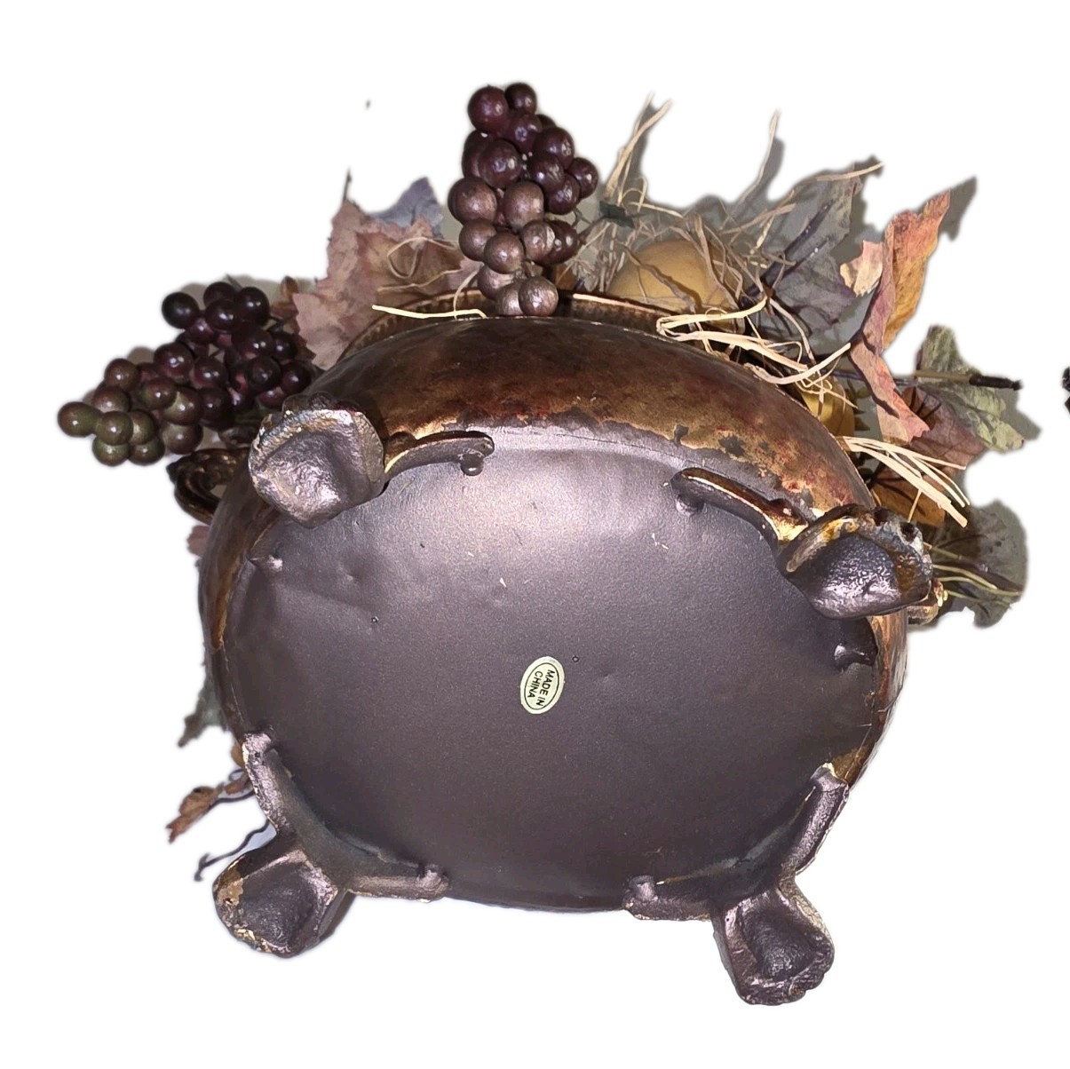 🌾🍂 Vintage Floral Arrangement in Ornate Footed Metal Urn – 29″ Tall – Rustic